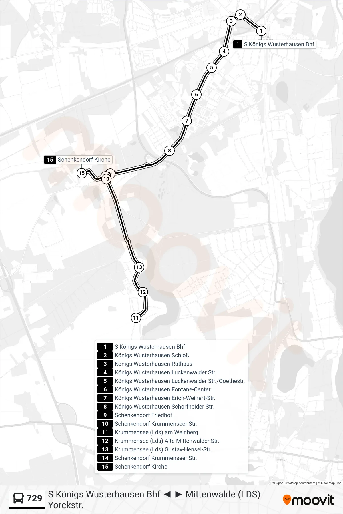 Linie 729 (Bus) Richtung Schenkendorf Kirche: Route und Haltestellen auf der Karte
