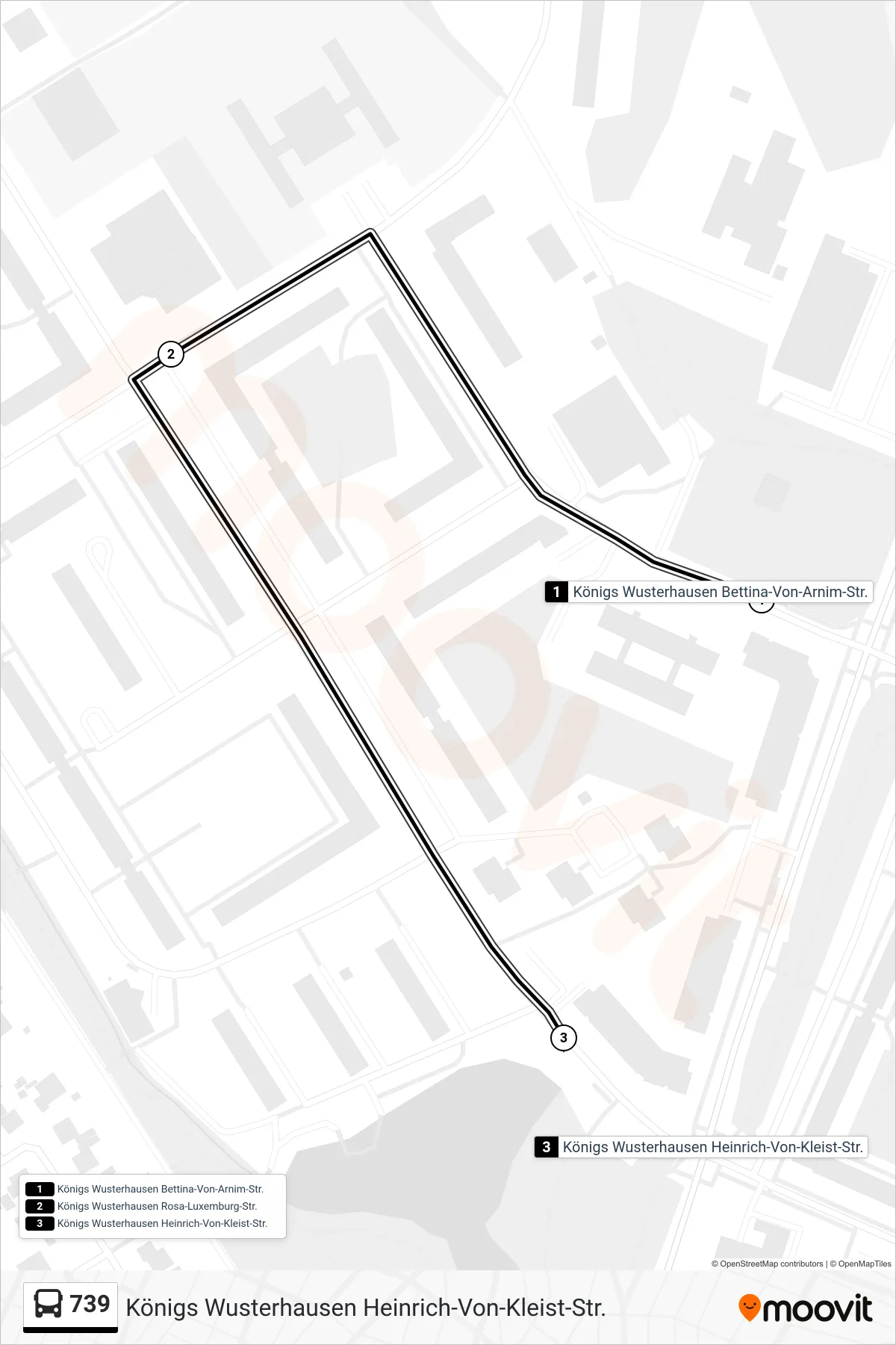 Linie 739 (Bus) Richtung Königs Wusterhausen Heinrich-Von-Kleist-Str.: Route und Haltestellen auf der Karte