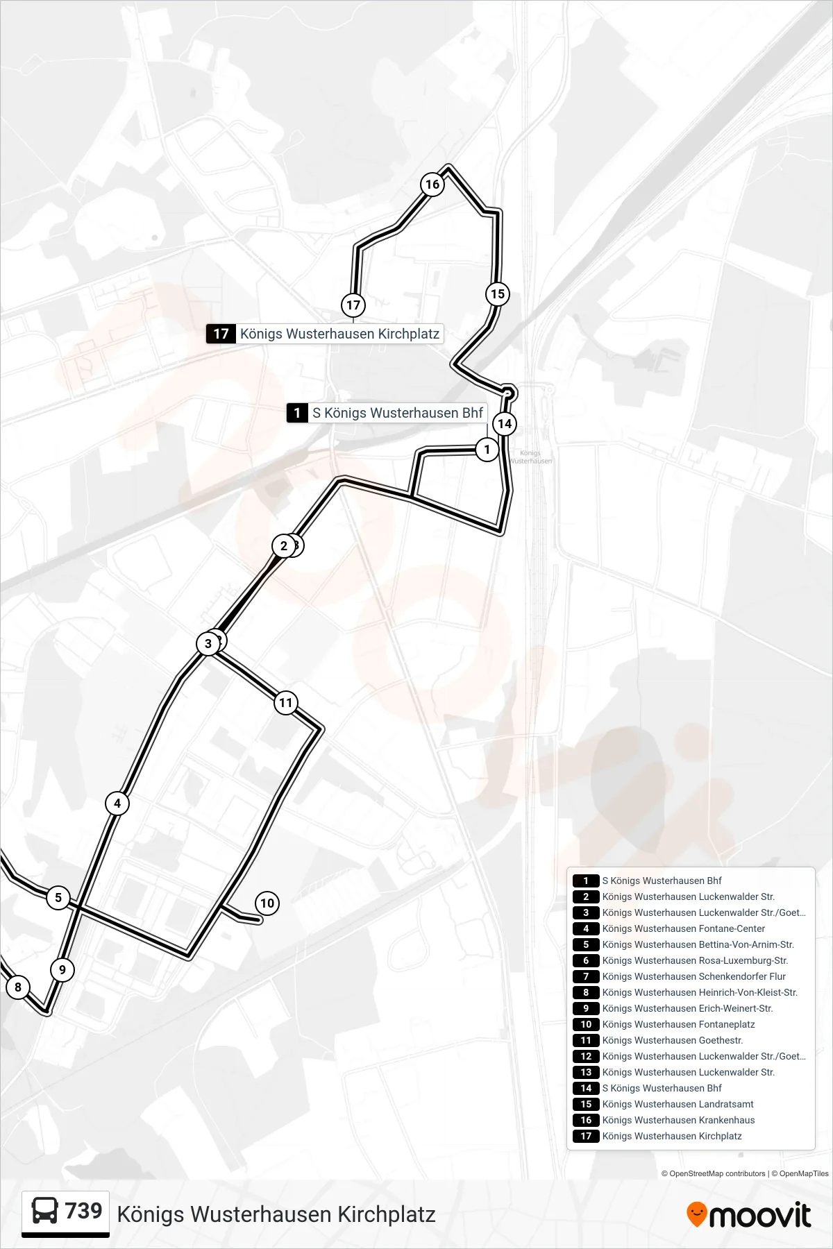 Linie 739 (Bus) Richtung Königs Wusterhausen Kirchplatz: Route und Haltestellen auf der Karte