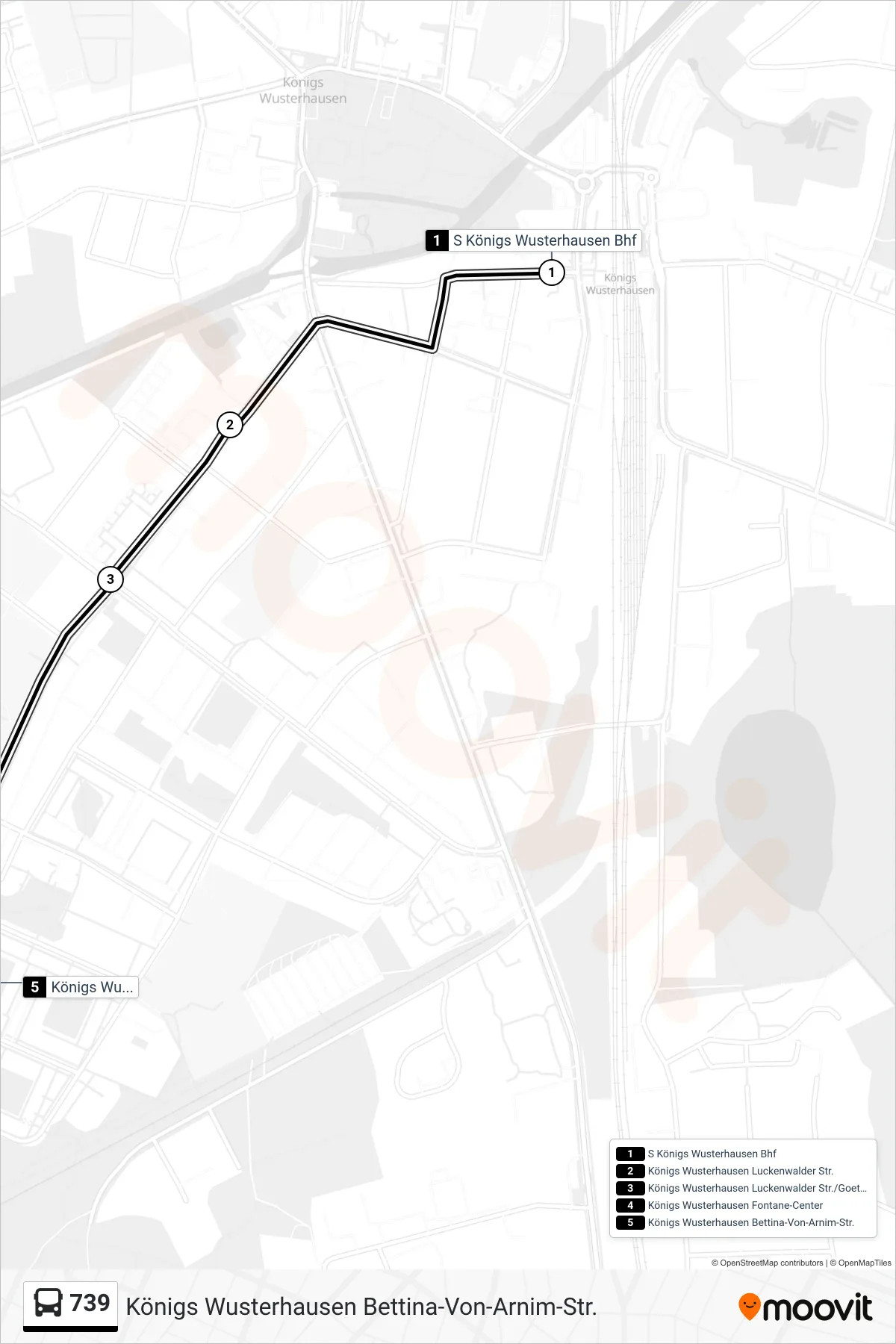 739 bus Line (Königs Wusterhausen Bettina-Von-Arnim-Str.) route and stops on a map