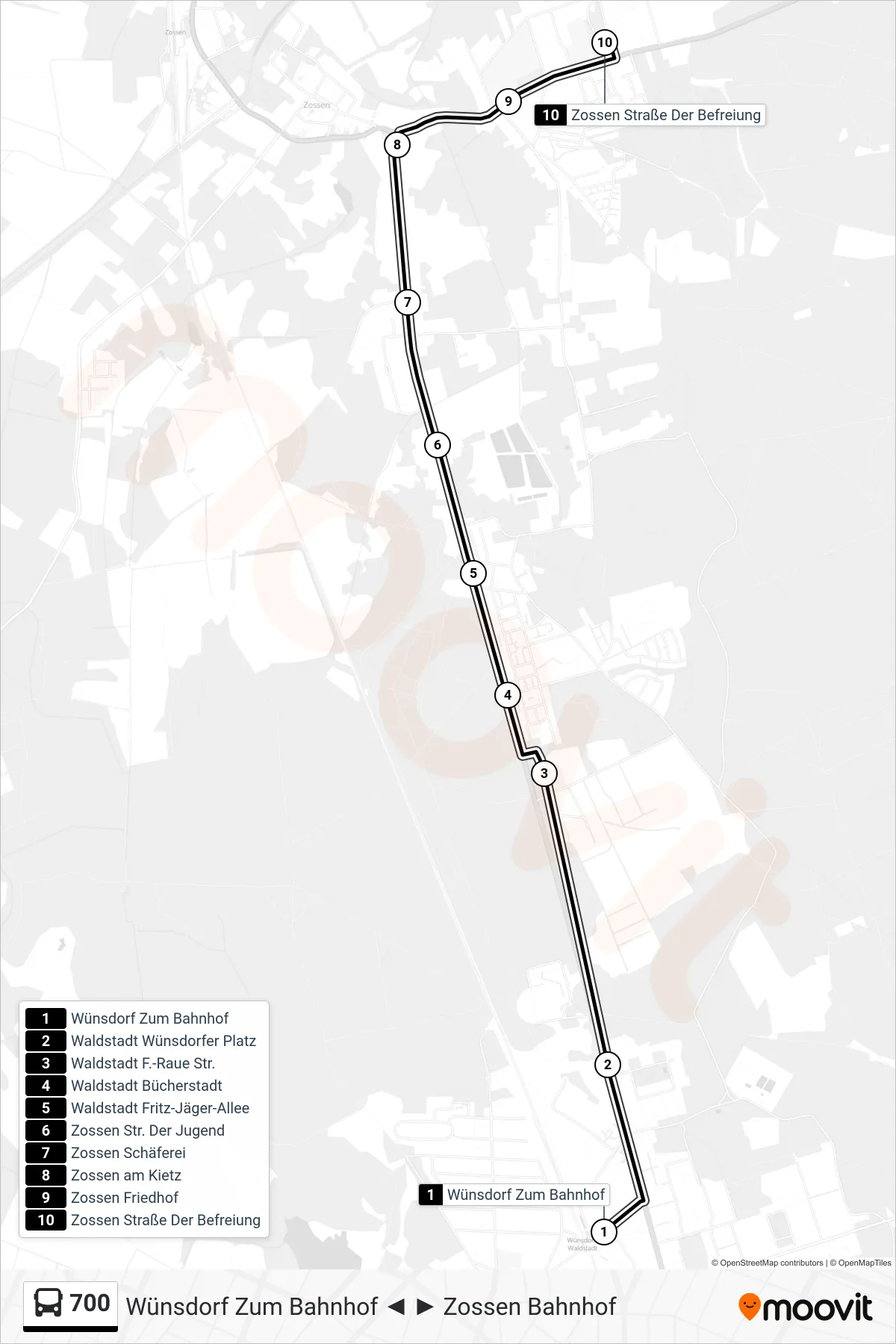 Linie 700 (Bus) Richtung Zossen Straße Der Befreiung: Route und Haltestellen auf der Karte