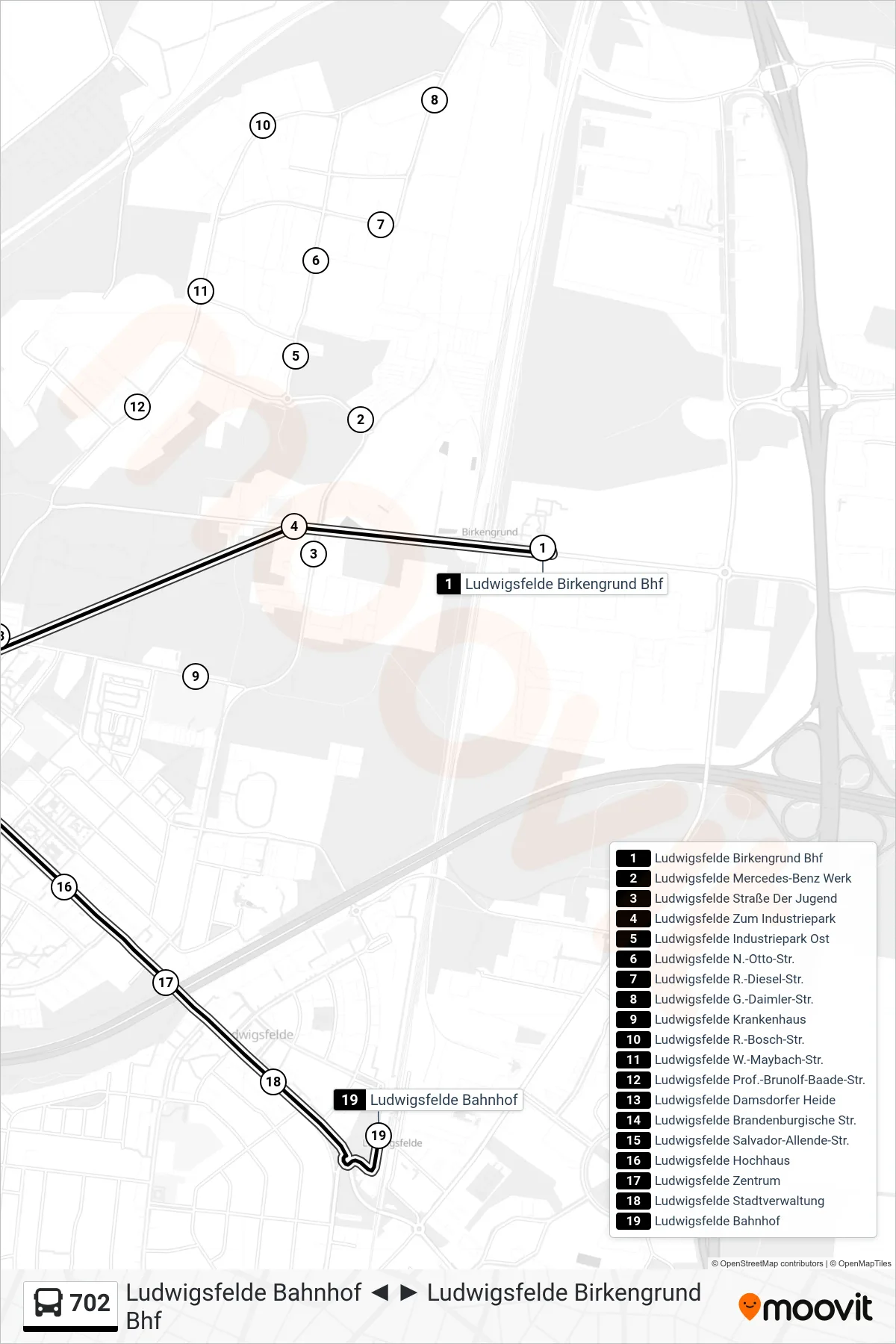 Linie 702 (Bus) Richtung Ludwigsfelde Bahnhof: Route und Haltestellen auf der Karte
