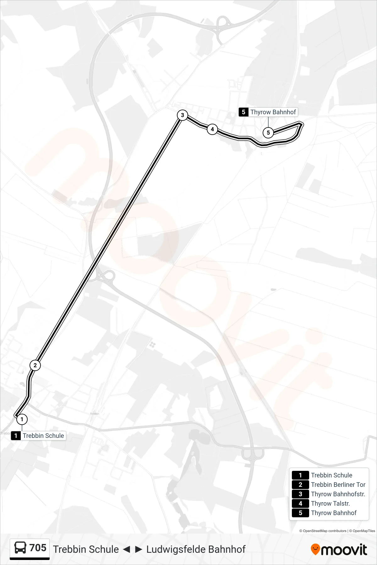 Linie 705 (Bus) Richtung Thyrow Bahnhof: Route und Haltestellen auf der Karte