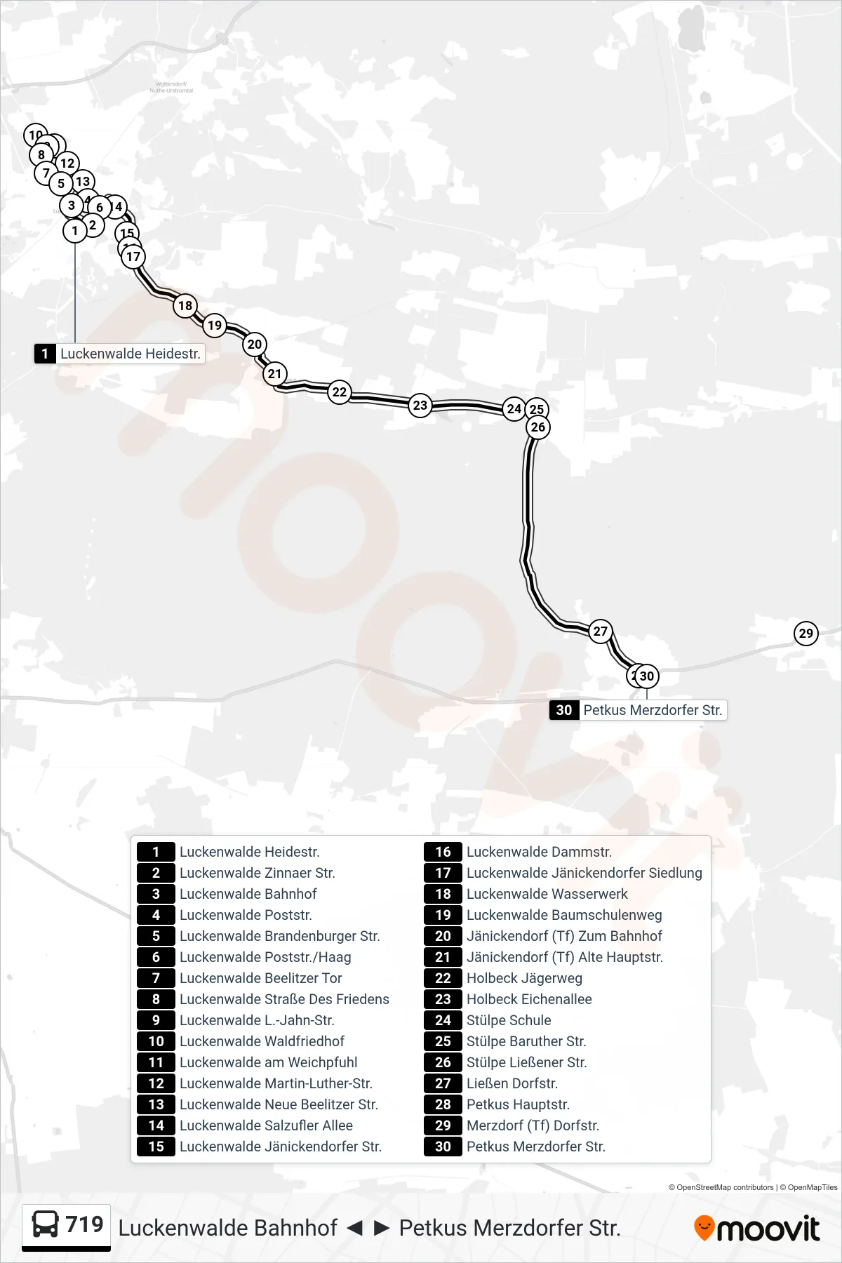 Linie 719 (Bus) Richtung Petkus Merzdorfer Str.: Route und Haltestellen auf der Karte
