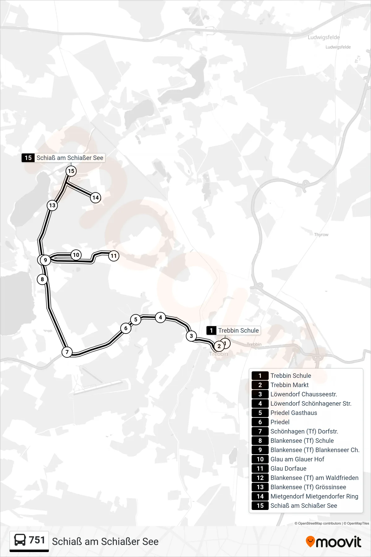 Linie 751 (Bus) Richtung Schiaß am Schiaßer See: Route und Haltestellen auf der Karte