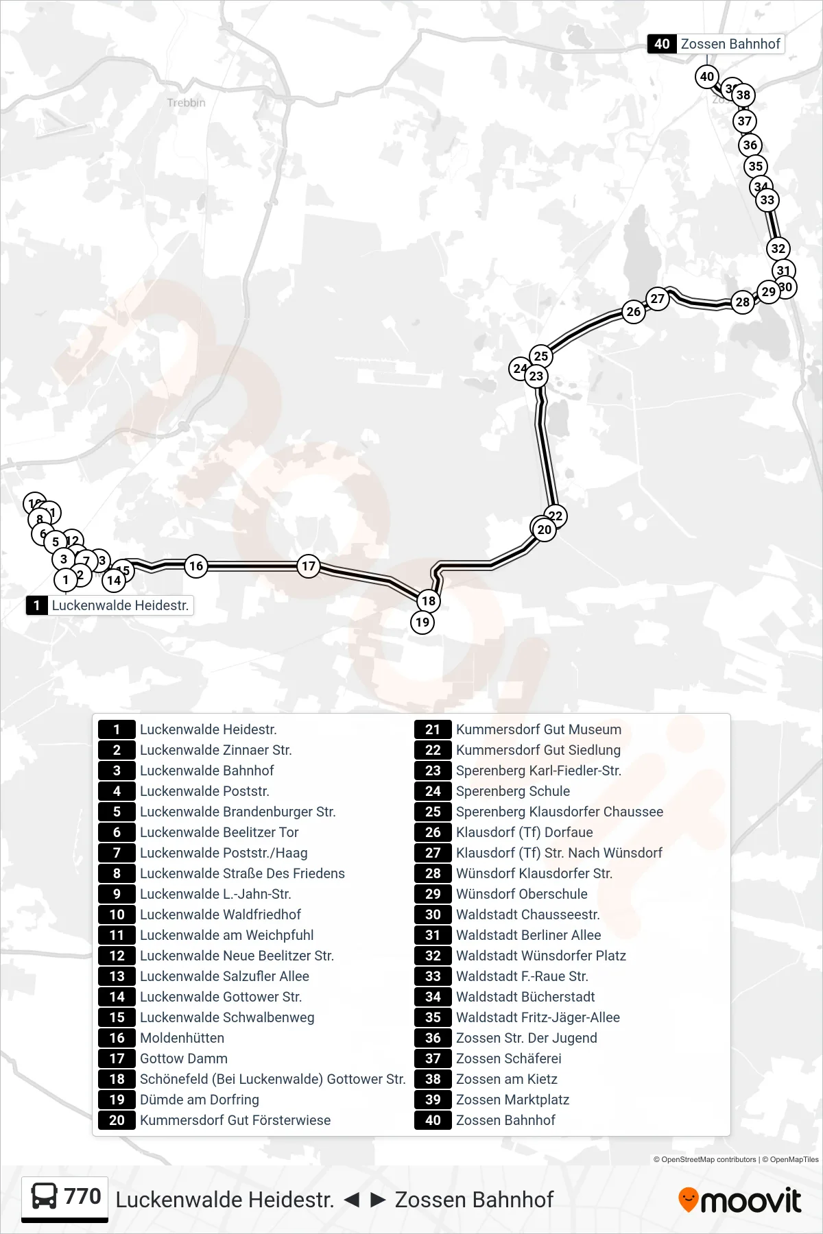 Linie 770 (Bus) Richtung Zossen Bahnhof: Route und Haltestellen auf der Karte