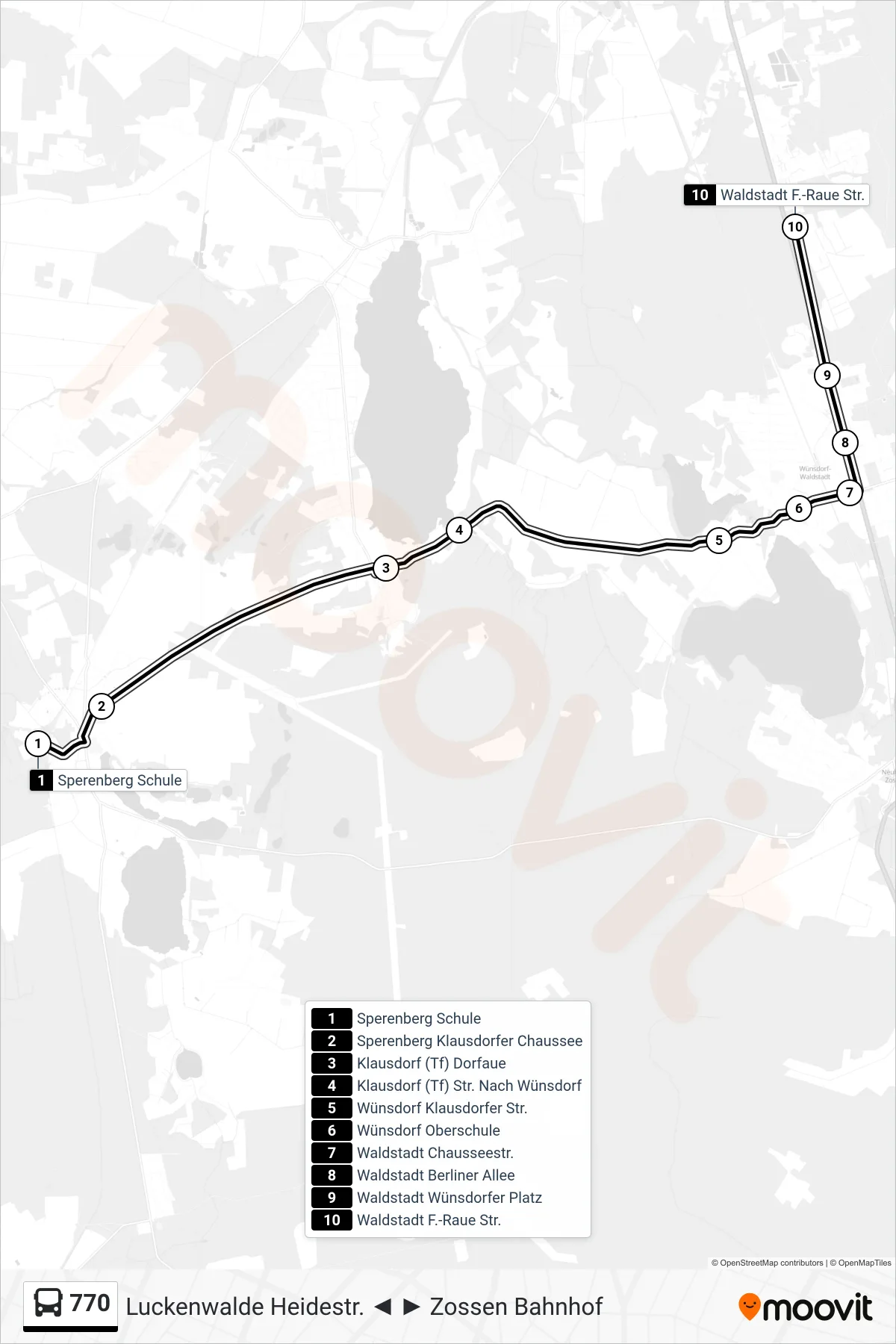 Linie 770 (Bus) Richtung Waldstadt F.-Raue Str.: Route und Haltestellen auf der Karte
