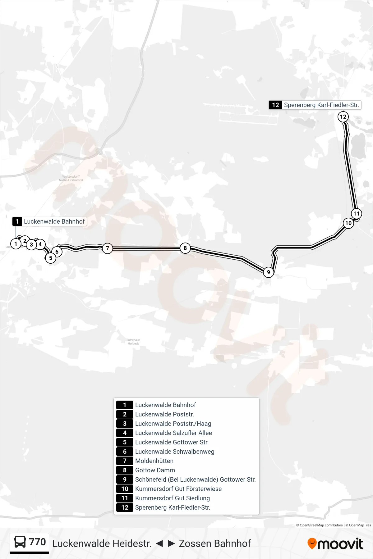 Linie 770 (Bus) Richtung Sperenberg Karl-Fiedler-Str.: Route und Haltestellen auf der Karte
