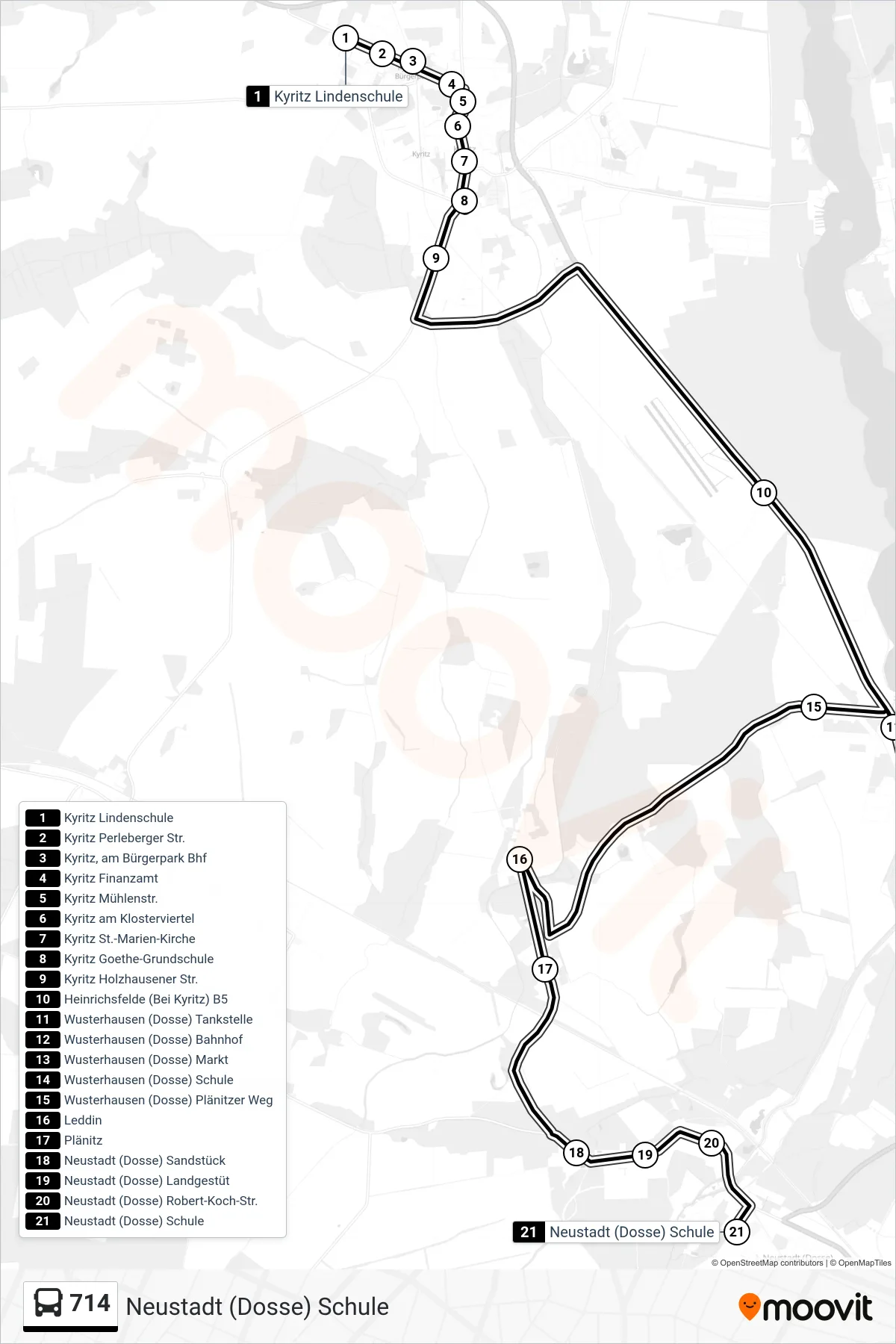 Linie 714 (Bus) Richtung Neustadt (Dosse) Schule: Route und Haltestellen auf der Karte