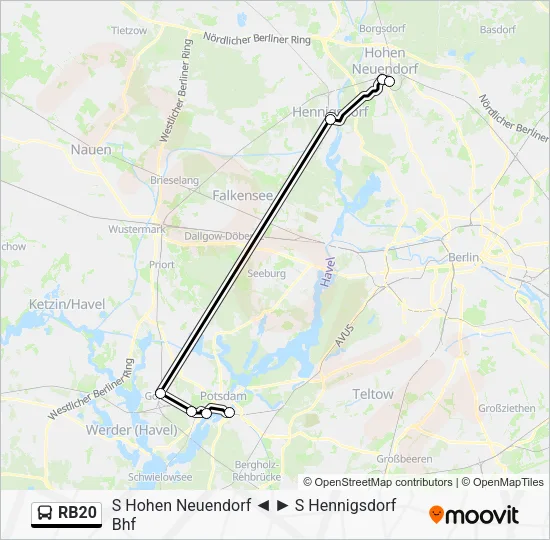 Автобус RB20: карта маршрута