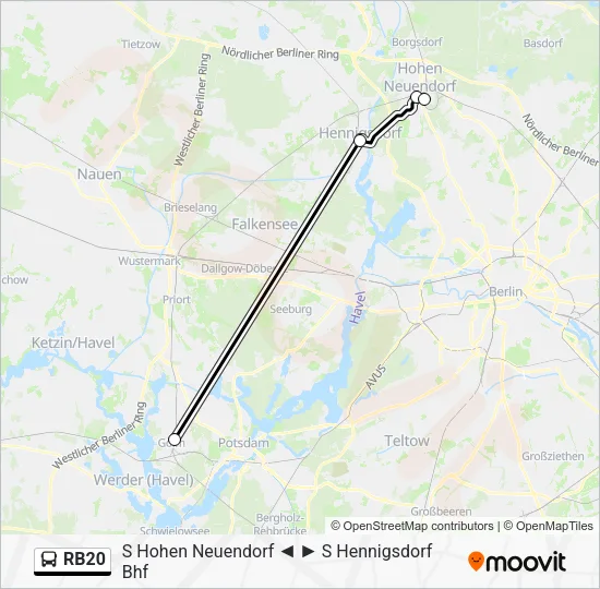 Автобус RB20: карта маршрута