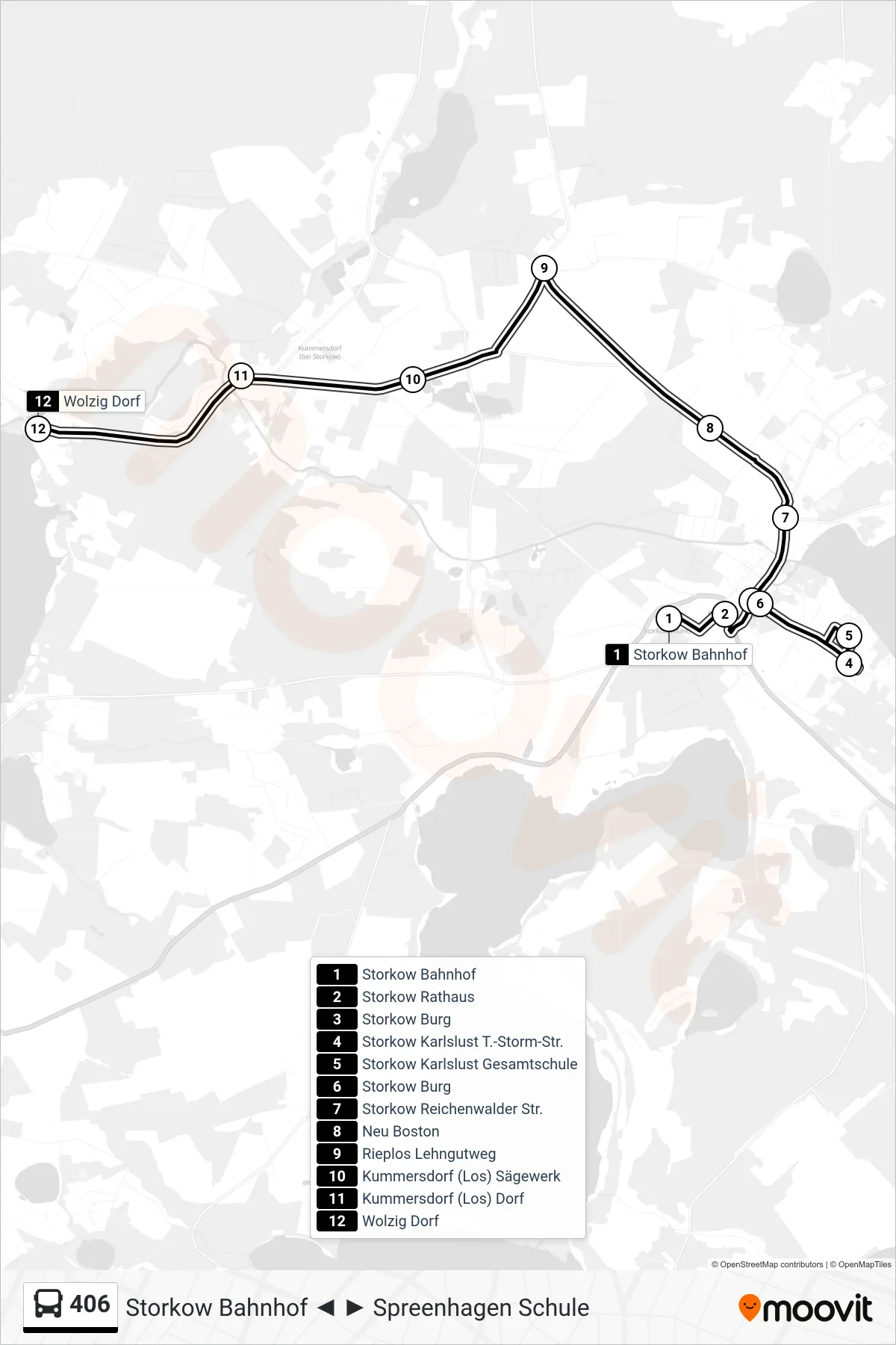 Linie 406 (Bus) Richtung Wolzig Dorf: Route und Haltestellen auf der Karte