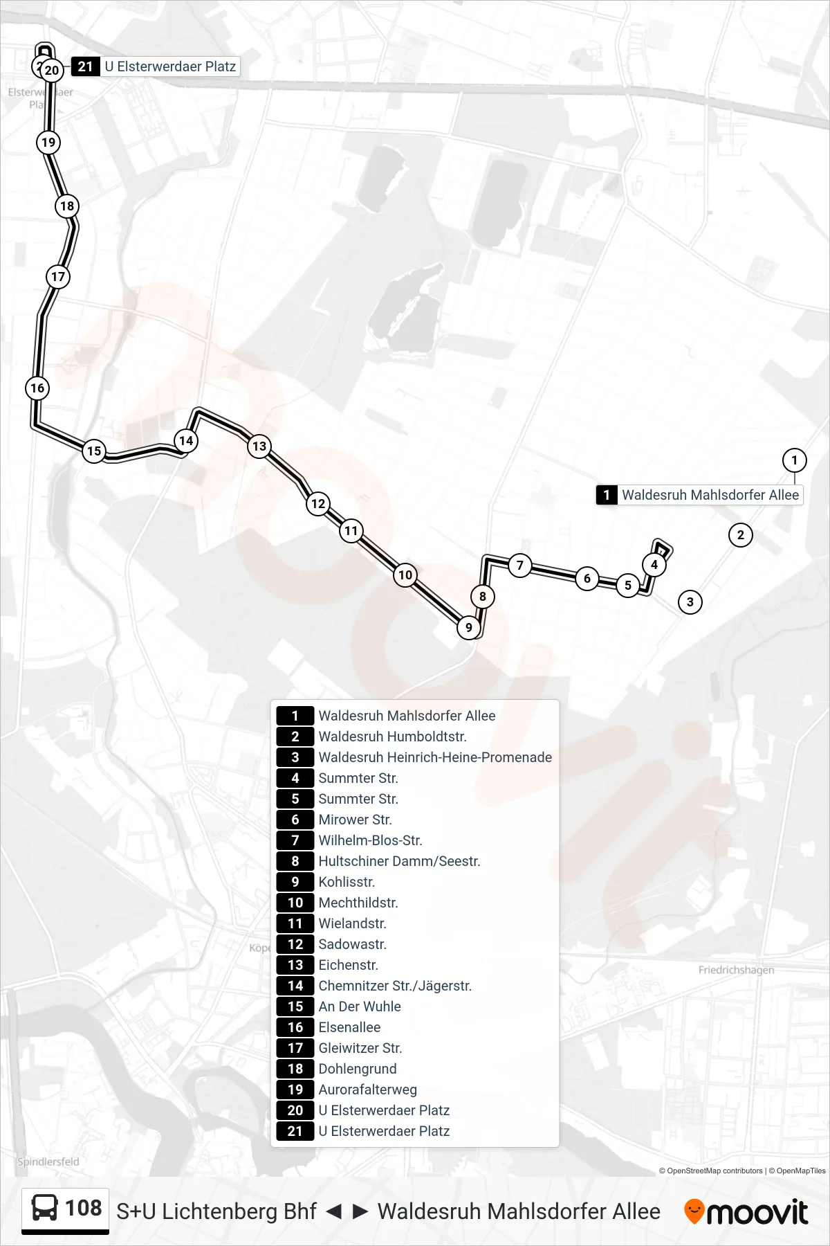 Linie 108 (Bus) Richtung U Elsterwerdaer Platz: Route und Haltestellen auf der Karte