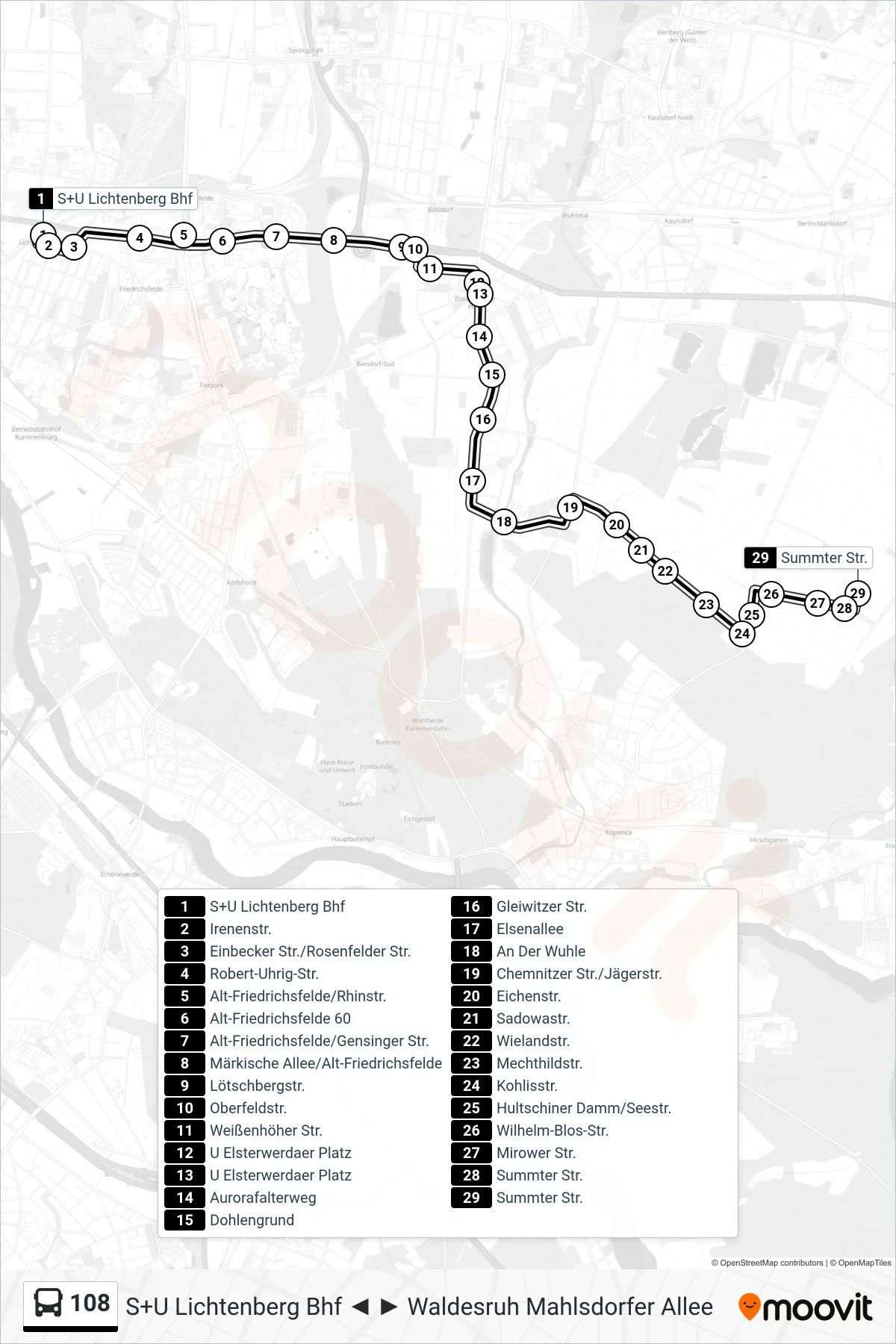 Linie 108 (Bus) Richtung Summter Str.: Route und Haltestellen auf der Karte