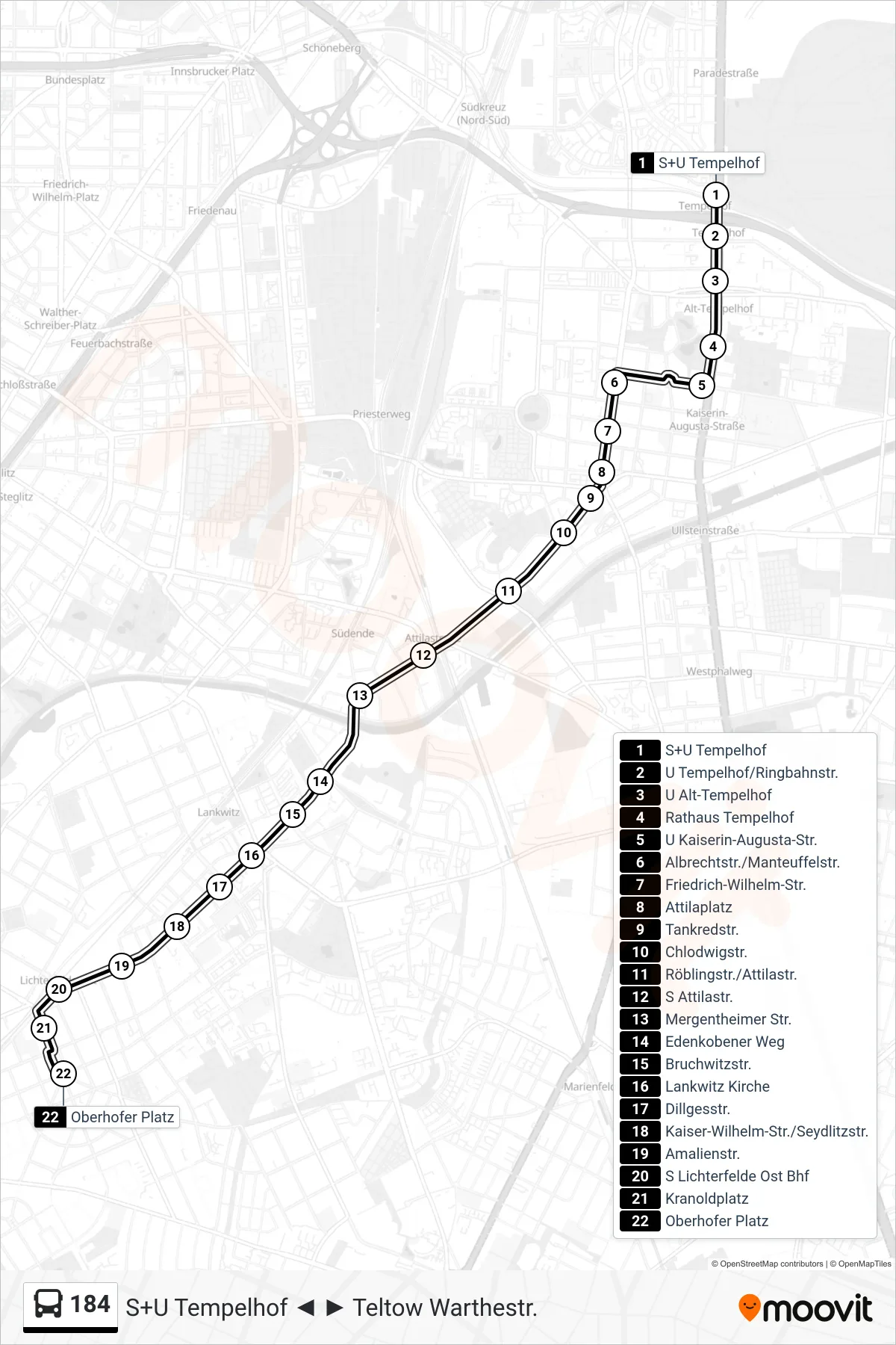 Linie 184 (Bus) Richtung Oberhofer Platz: Route und Haltestellen auf der Karte