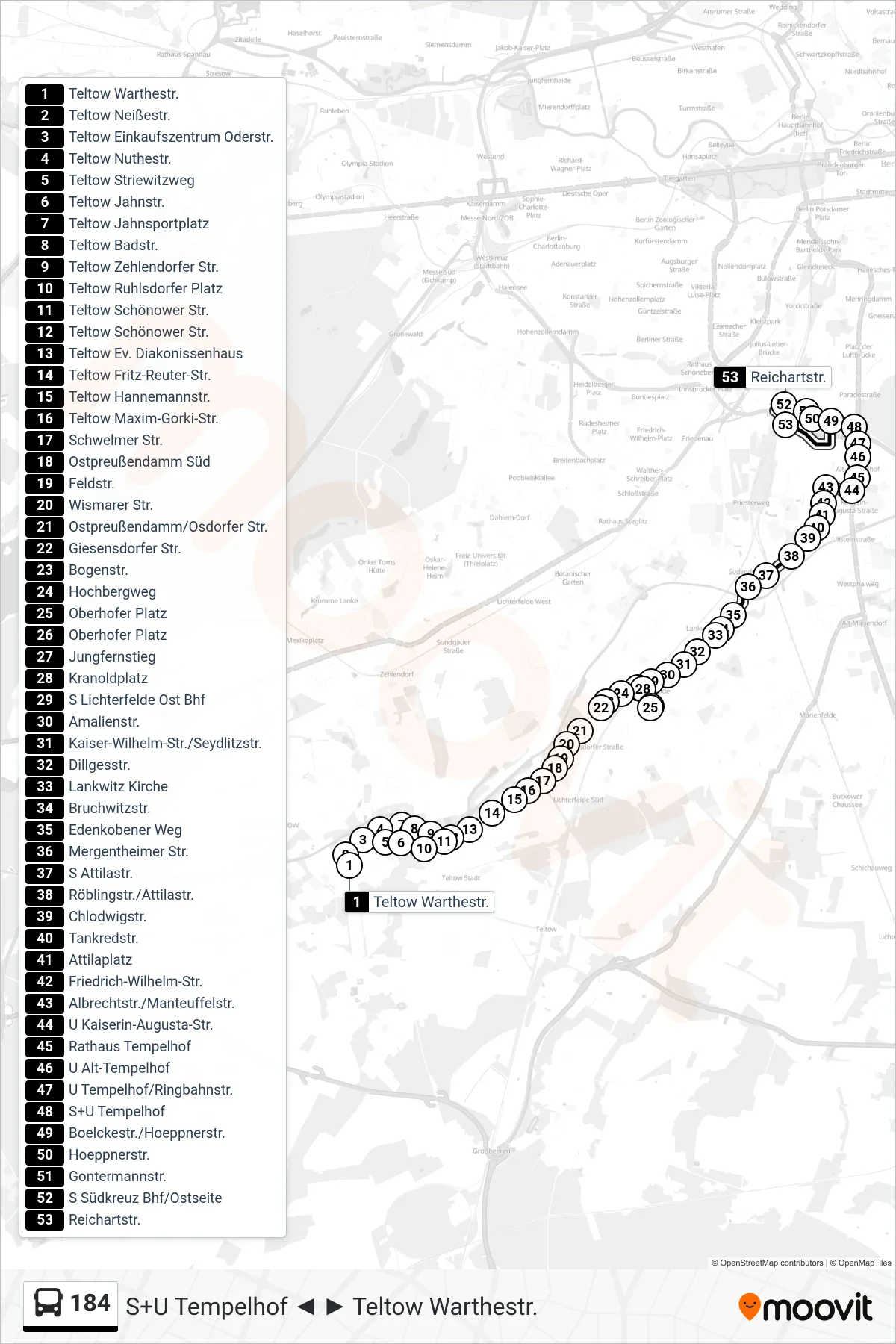 Linie 184 (Bus) Richtung Reichartstr.: Route und Haltestellen auf der Karte