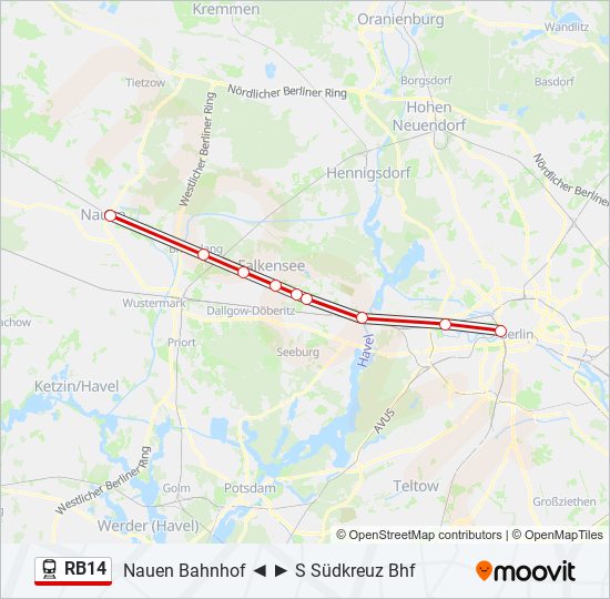 Поезд RB14: карта маршрута