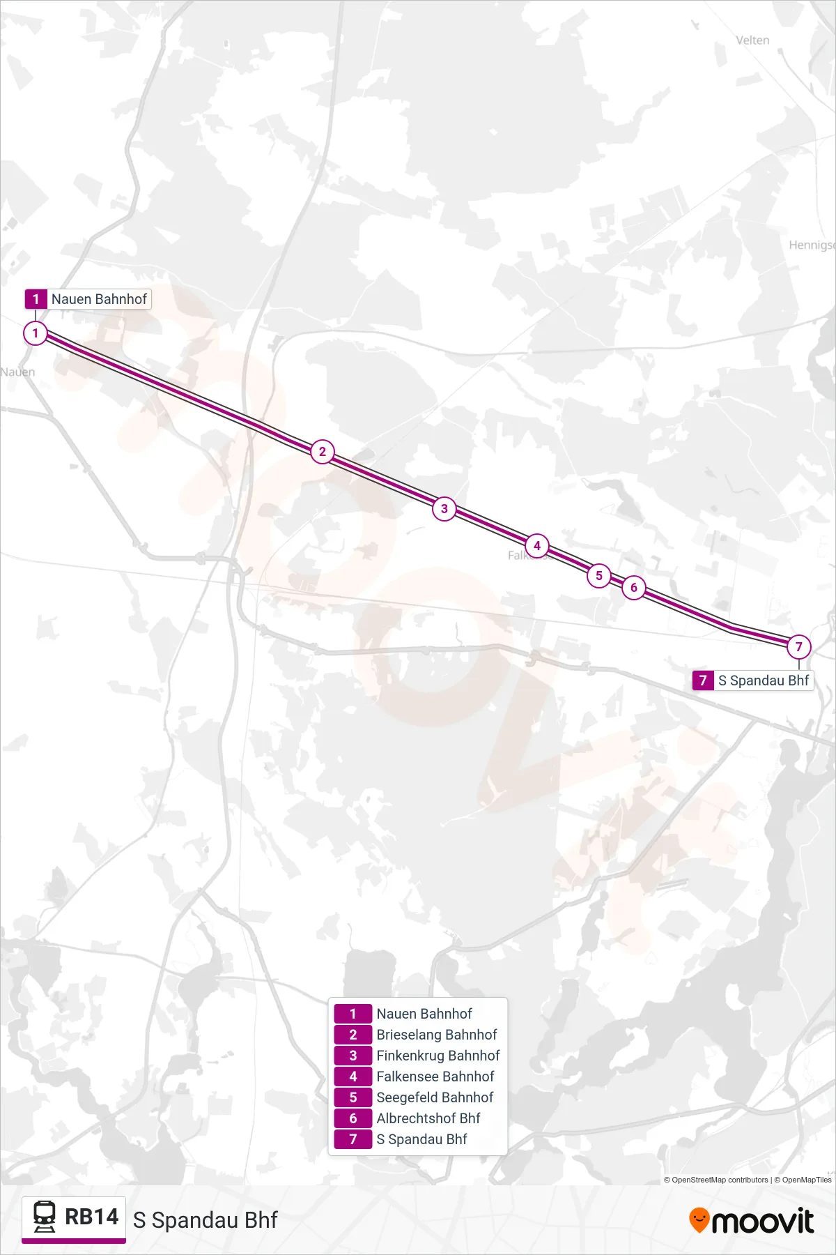 Linie RB14 (Bahn) Richtung S Spandau Bhf: Route und Haltestellen auf der Karte