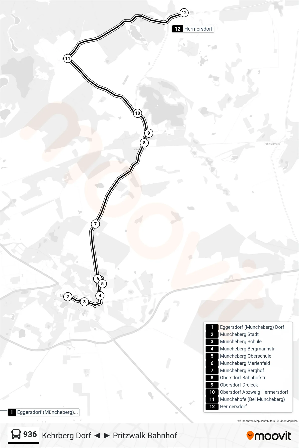 Linie 936 (Bus) Richtung Hermersdorf: Route und Haltestellen auf der Karte