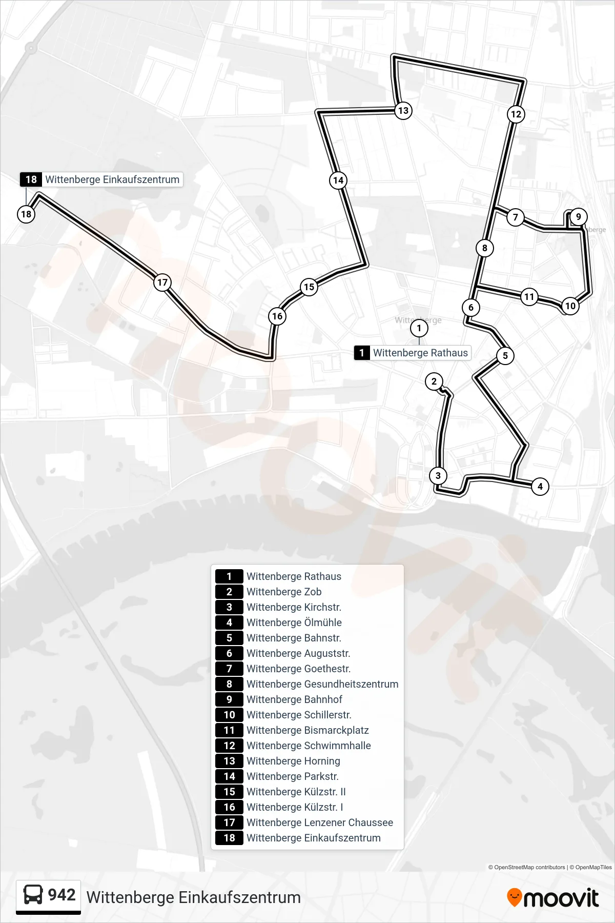 Linie 942 (Bus) Richtung Wittenberge Einkaufszentrum: Route und Haltestellen auf der Karte