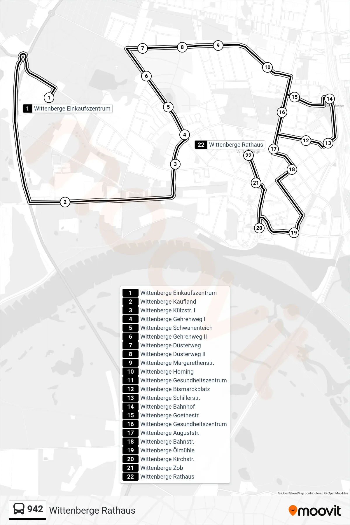 Linie 942 (Bus) Richtung Wittenberge Rathaus: Route und Haltestellen auf der Karte