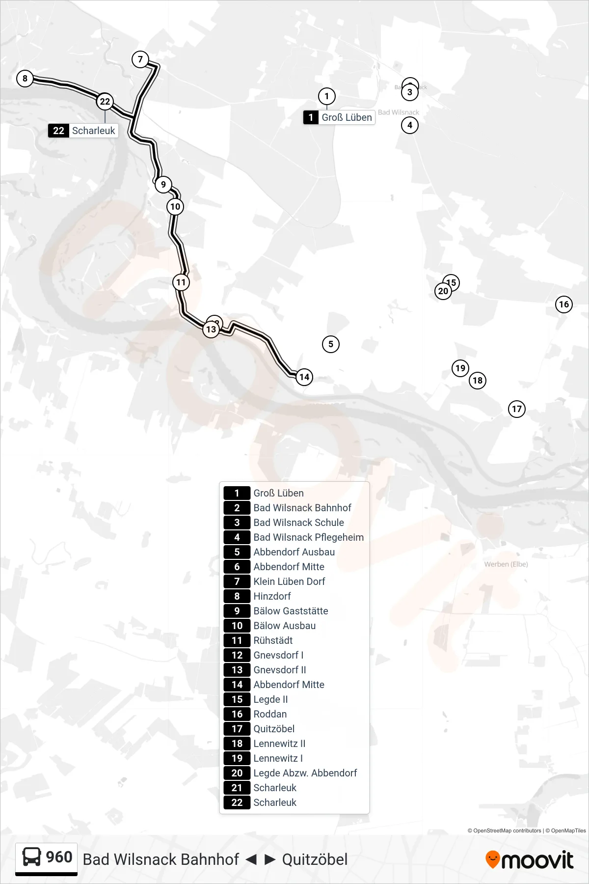 Linie 960 (Bus) Richtung Abbendorf Mitte: Route und Haltestellen auf der Karte
