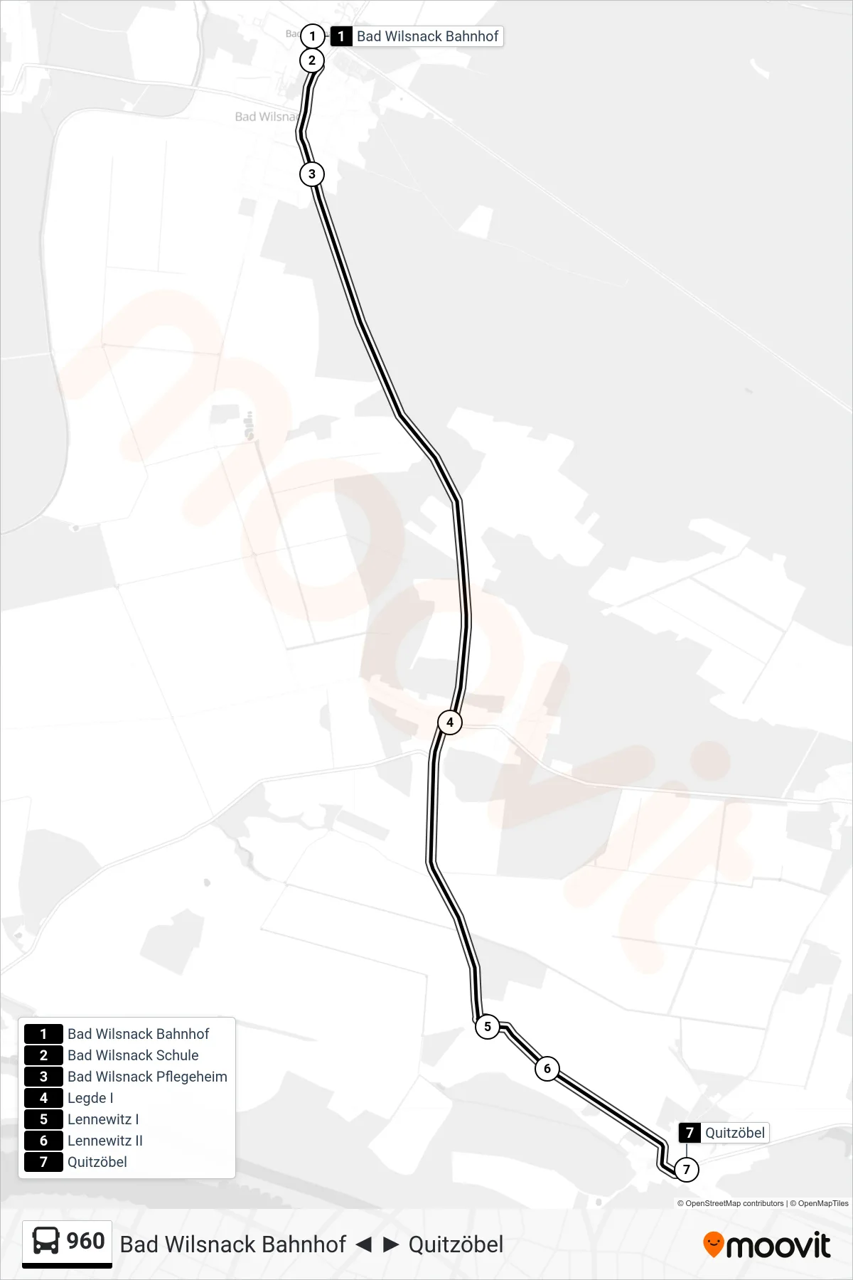 Linie 960 (Bus) Richtung Quitzöbel: Route und Haltestellen auf der Karte