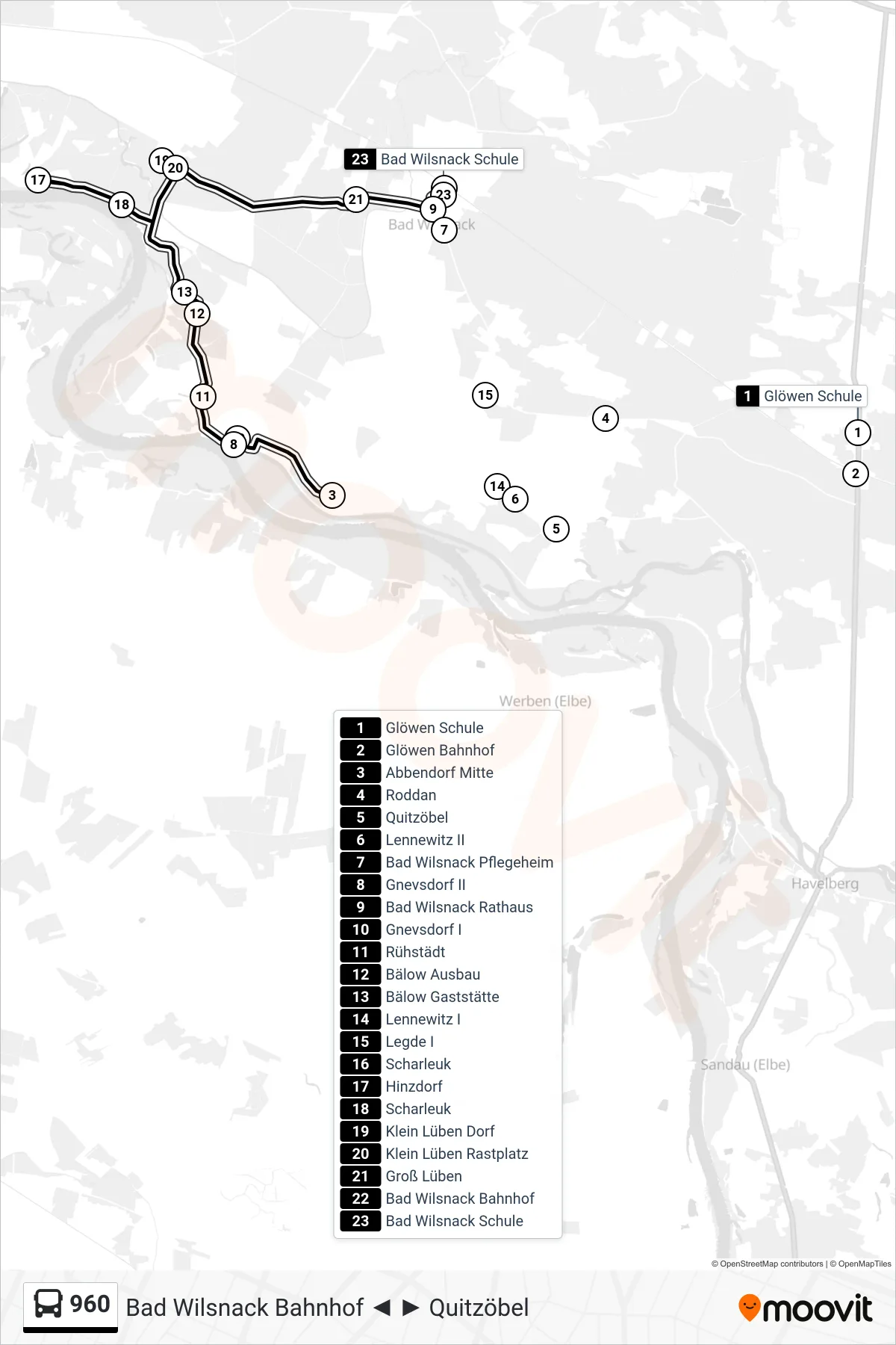 960 bus Line (Bad Wilsnack Schule) route and stops on a map