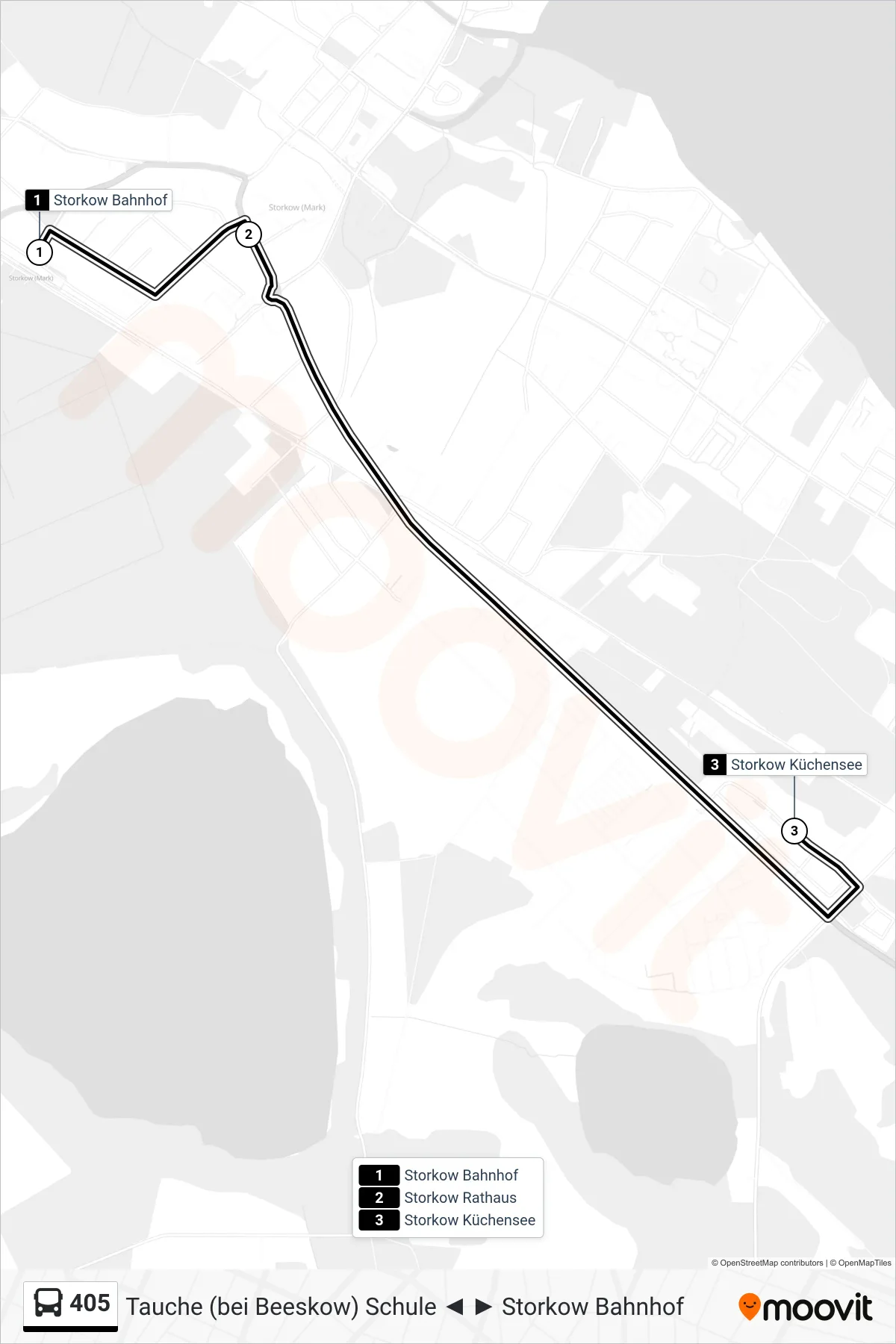 Linie 405 (Bus) Richtung Storkow Küchensee: Route und Haltestellen auf der Karte