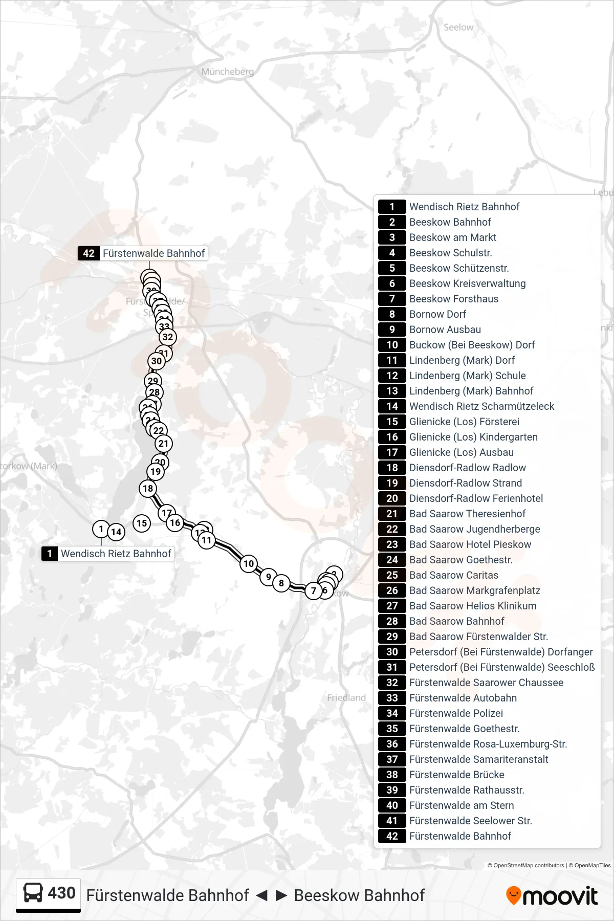 Linie 430 (Bus) Richtung Fürstenwalde Bahnhof: Route und Haltestellen auf der Karte