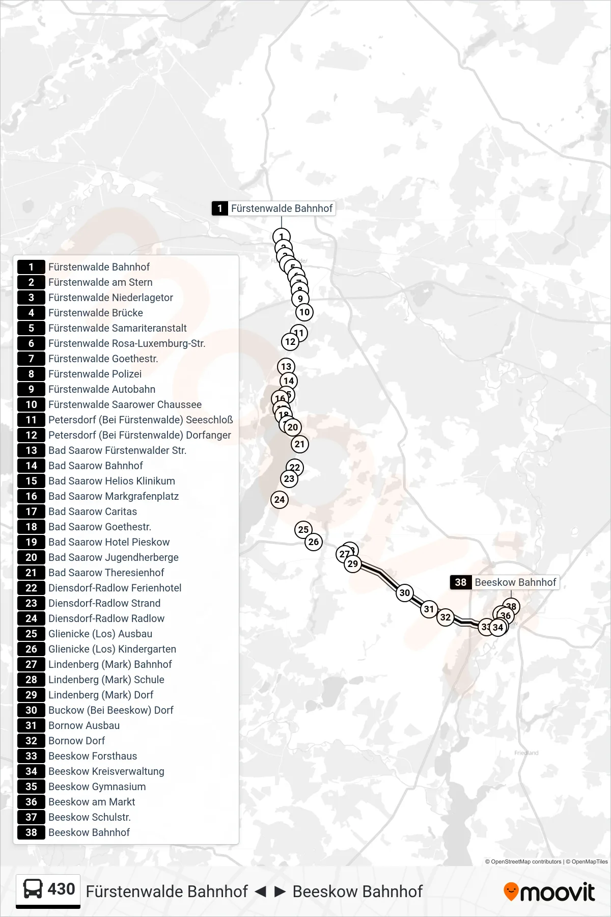 Linie 430 (Bus) Richtung Beeskow Bahnhof: Route und Haltestellen auf der Karte