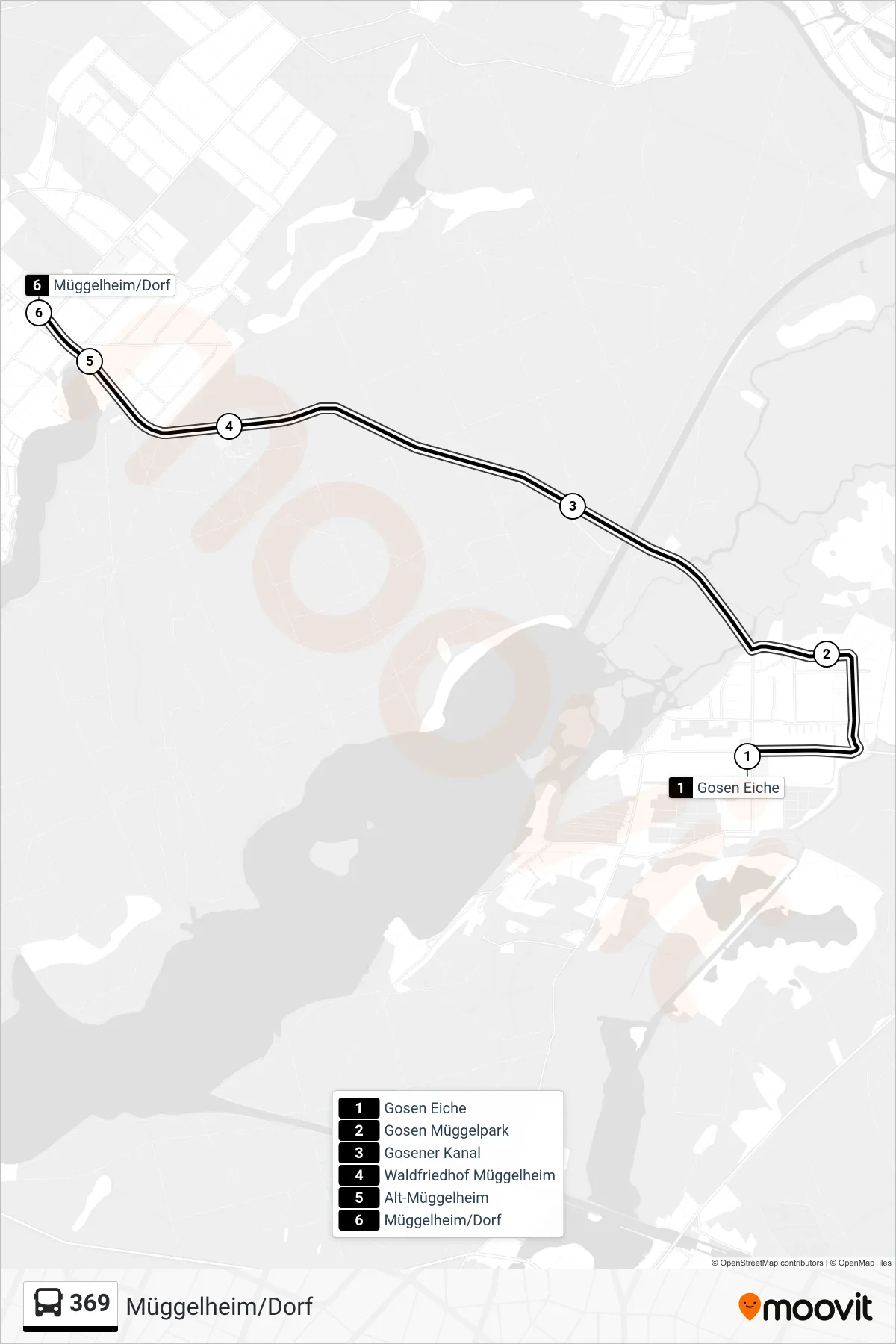 Linie 369 (Bus) Richtung Müggelheim/Dorf: Route und Haltestellen auf der Karte