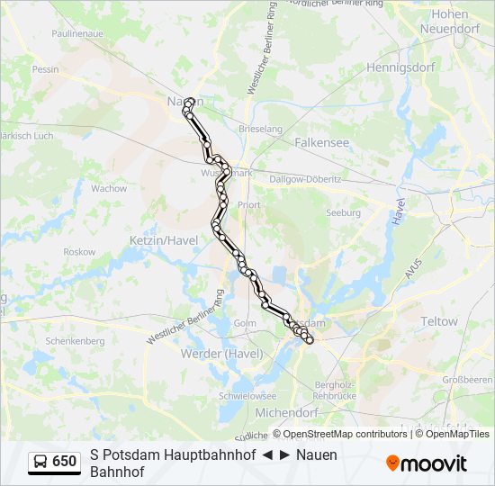 650 Route: Fahrpläne, Haltestellen & Karten - S Potsdam Hauptbahnhof ...