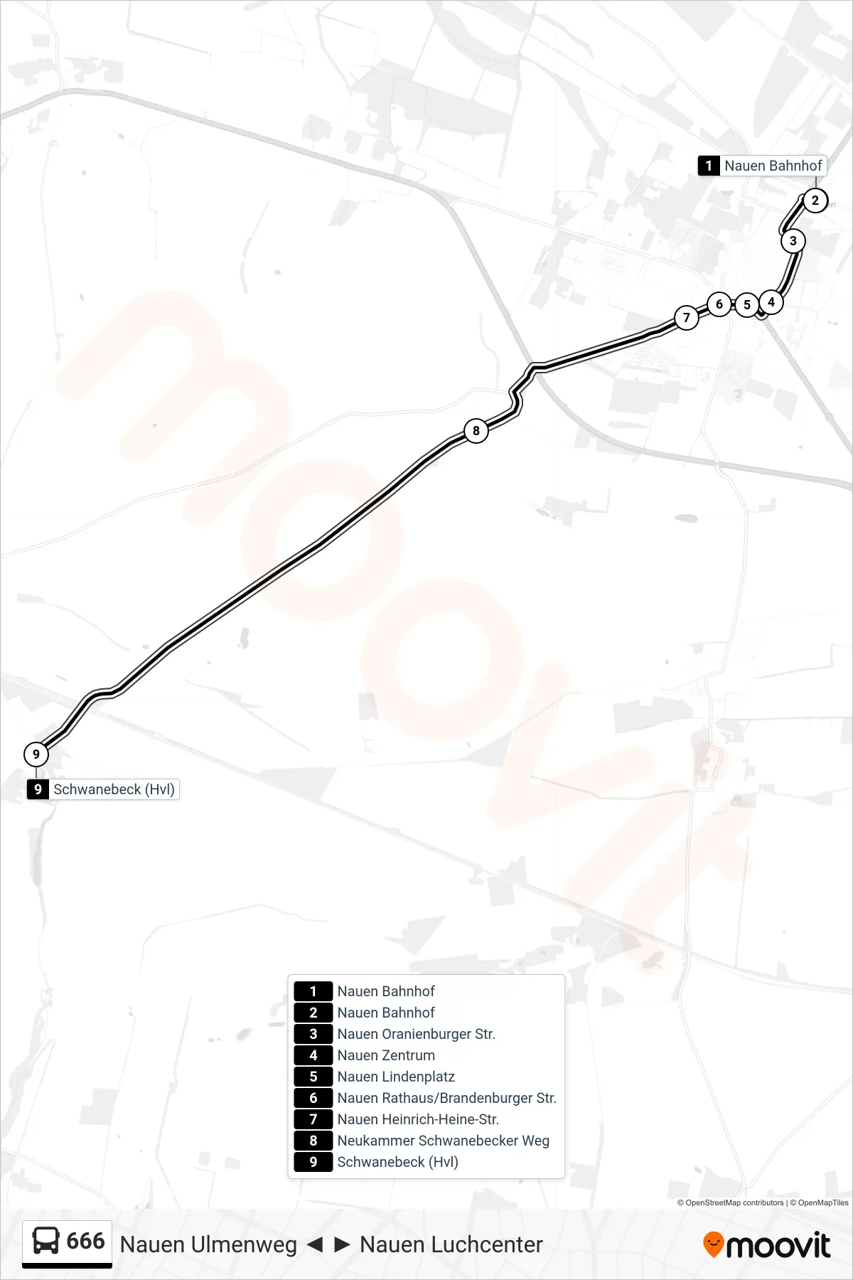 Linie 666 (Bus) Richtung Schwanebeck (Hvl): Route und Haltestellen auf der Karte