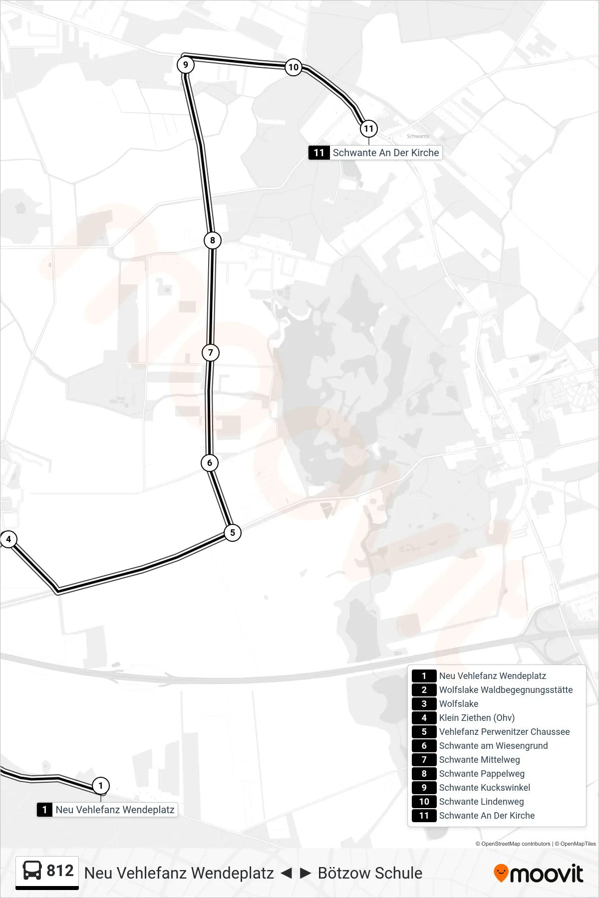 Linie 812 (Bus) Richtung Schwante An Der Kirche: Route und Haltestellen auf der Karte