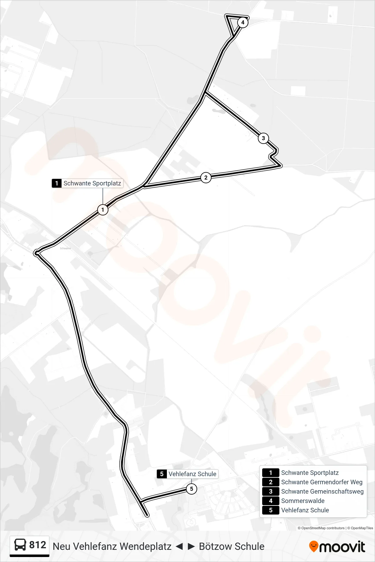 812 bus Line (Vehlefanz Schule) route and stops on a map