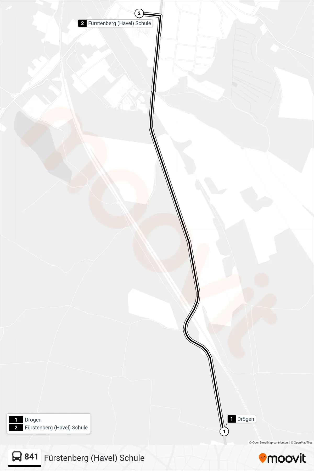 841 bus Line (Fürstenberg (Havel) Schule) route and stops on a map