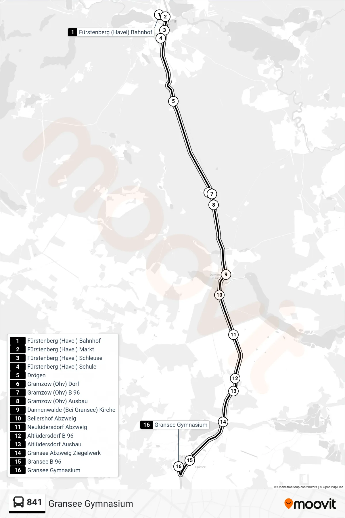 Linie 841 (Bus) Richtung Gransee Gymnasium: Route und Haltestellen auf der Karte