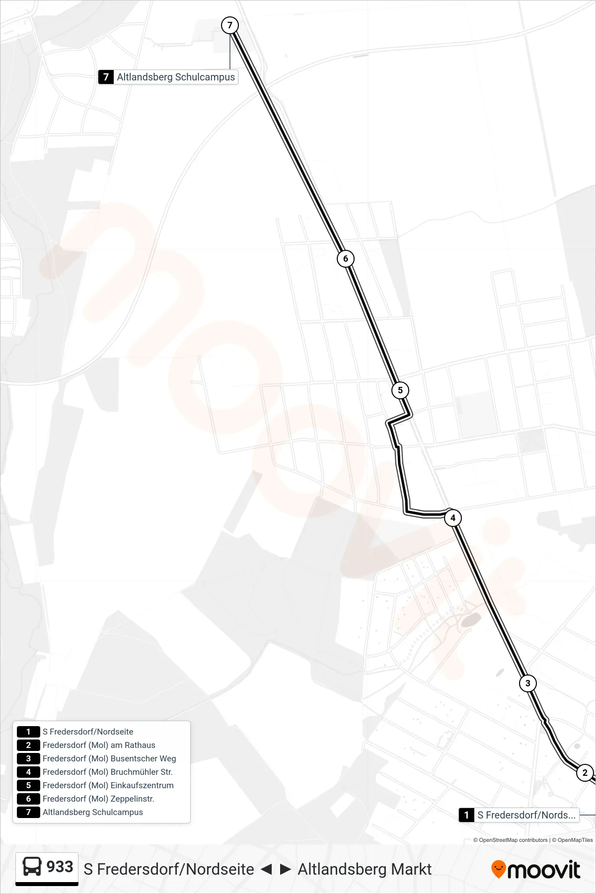 Linie 933 (Bus) Richtung Altlandsberg Schulcampus: Route und Haltestellen auf der Karte
