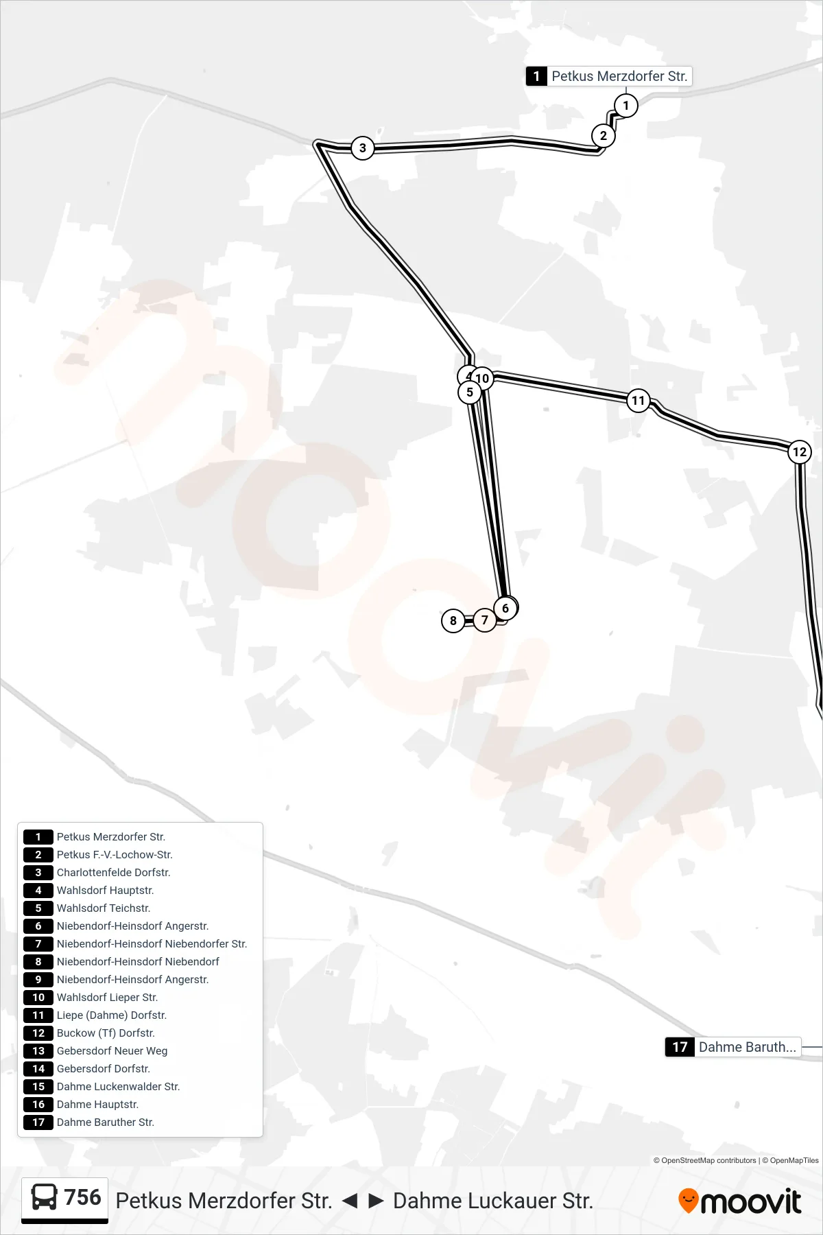 Linie 756 (Bus) Richtung Dahme Baruther Str.: Route und Haltestellen auf der Karte