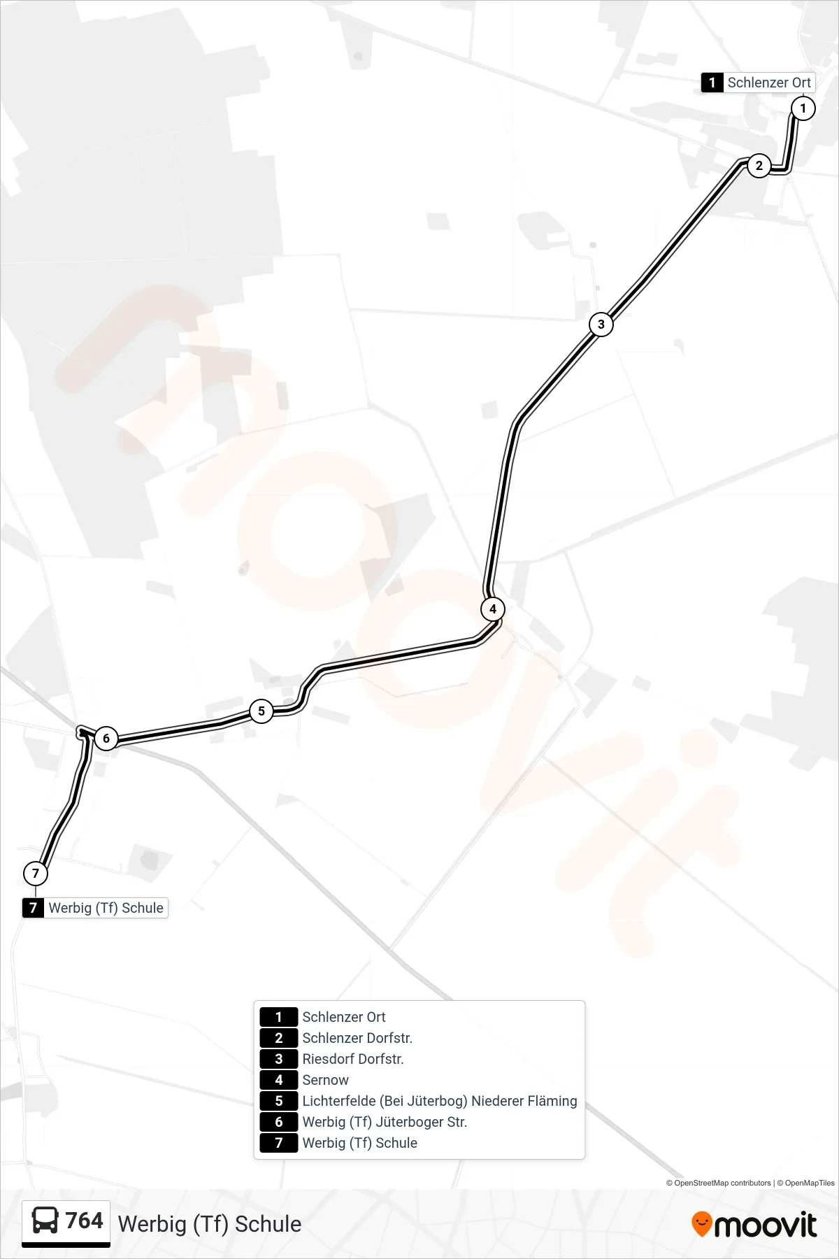 Linie 764 (Bus) Richtung Werbig (Tf) Schule: Route und Haltestellen auf der Karte