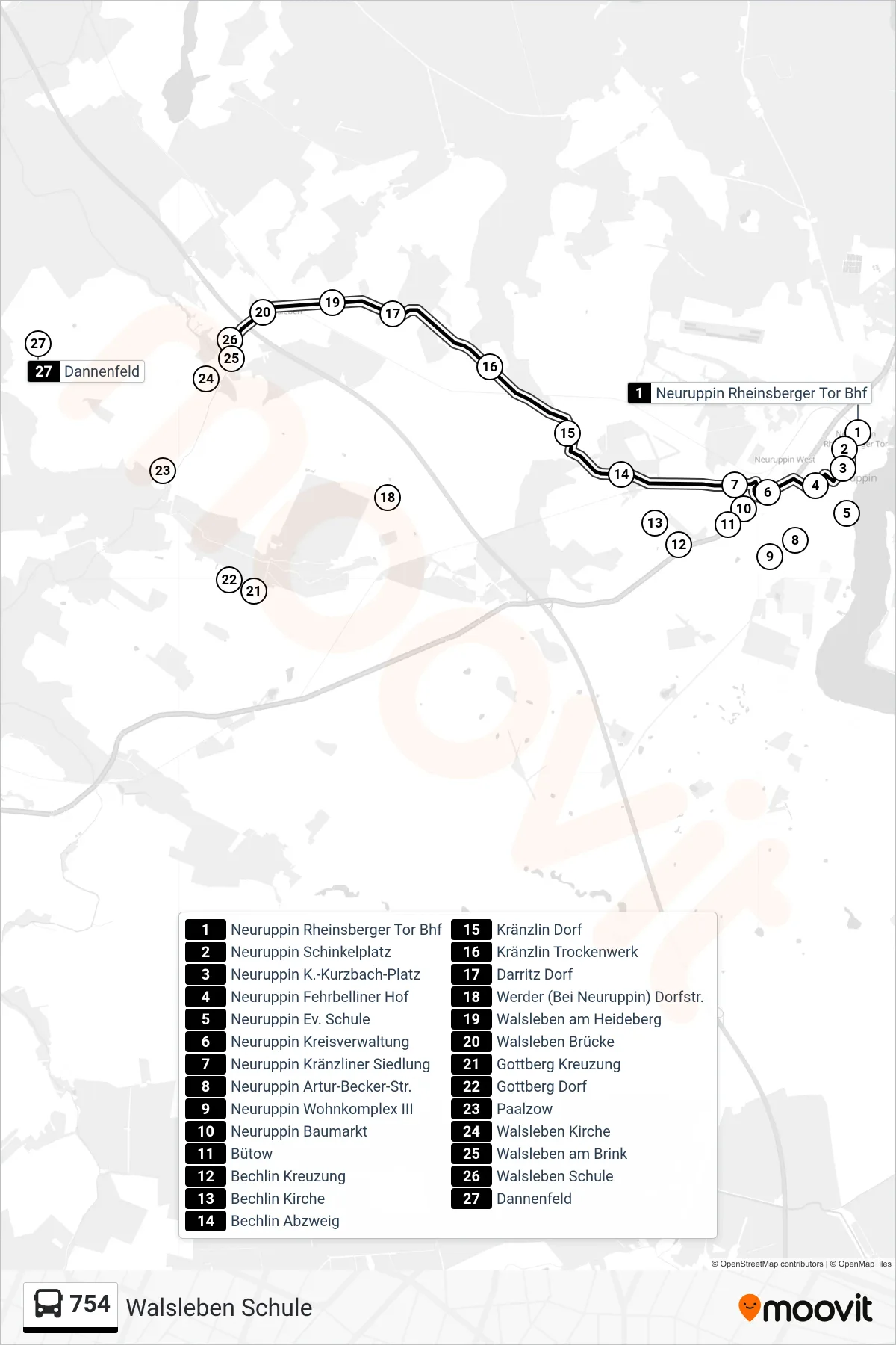 Linie 754 (Bus) Richtung Walsleben Schule: Route und Haltestellen auf der Karte