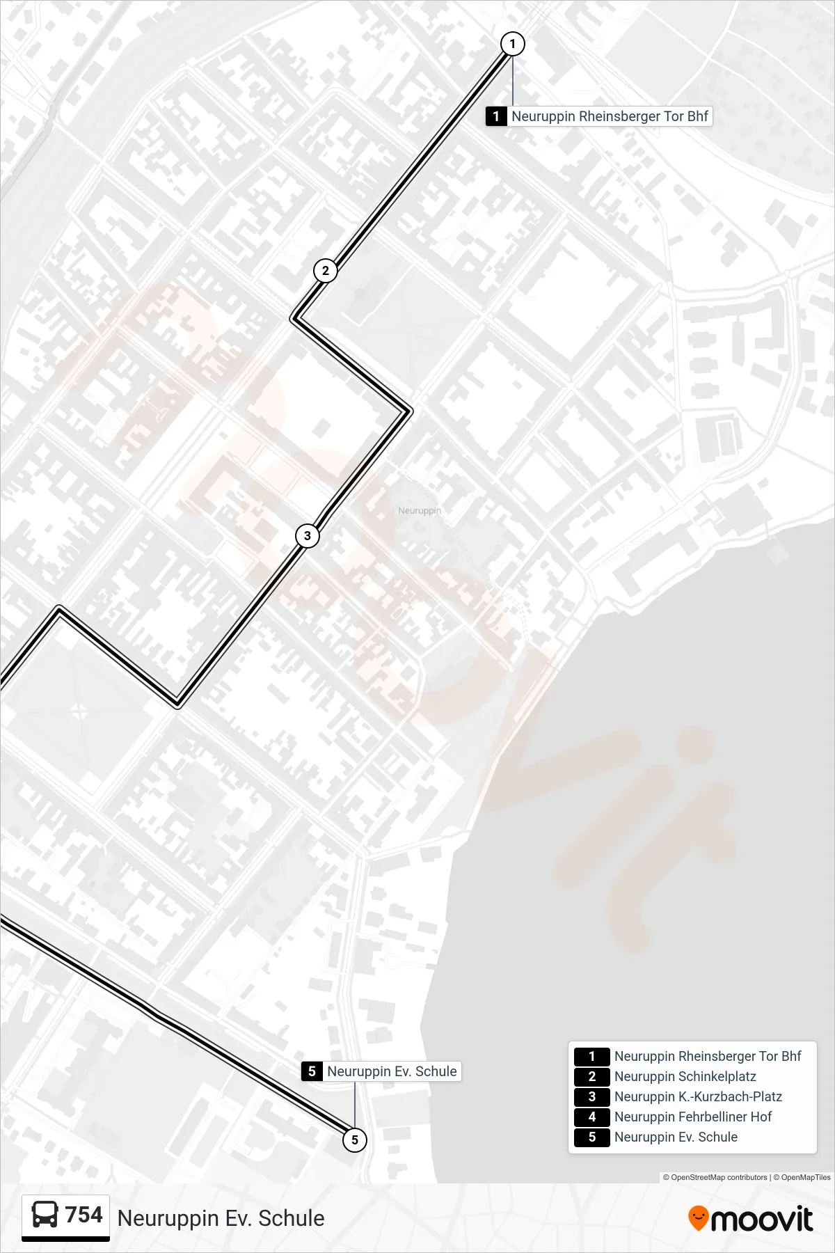 754 bus Line (Neuruppin Ev. Schule) route and stops on a map