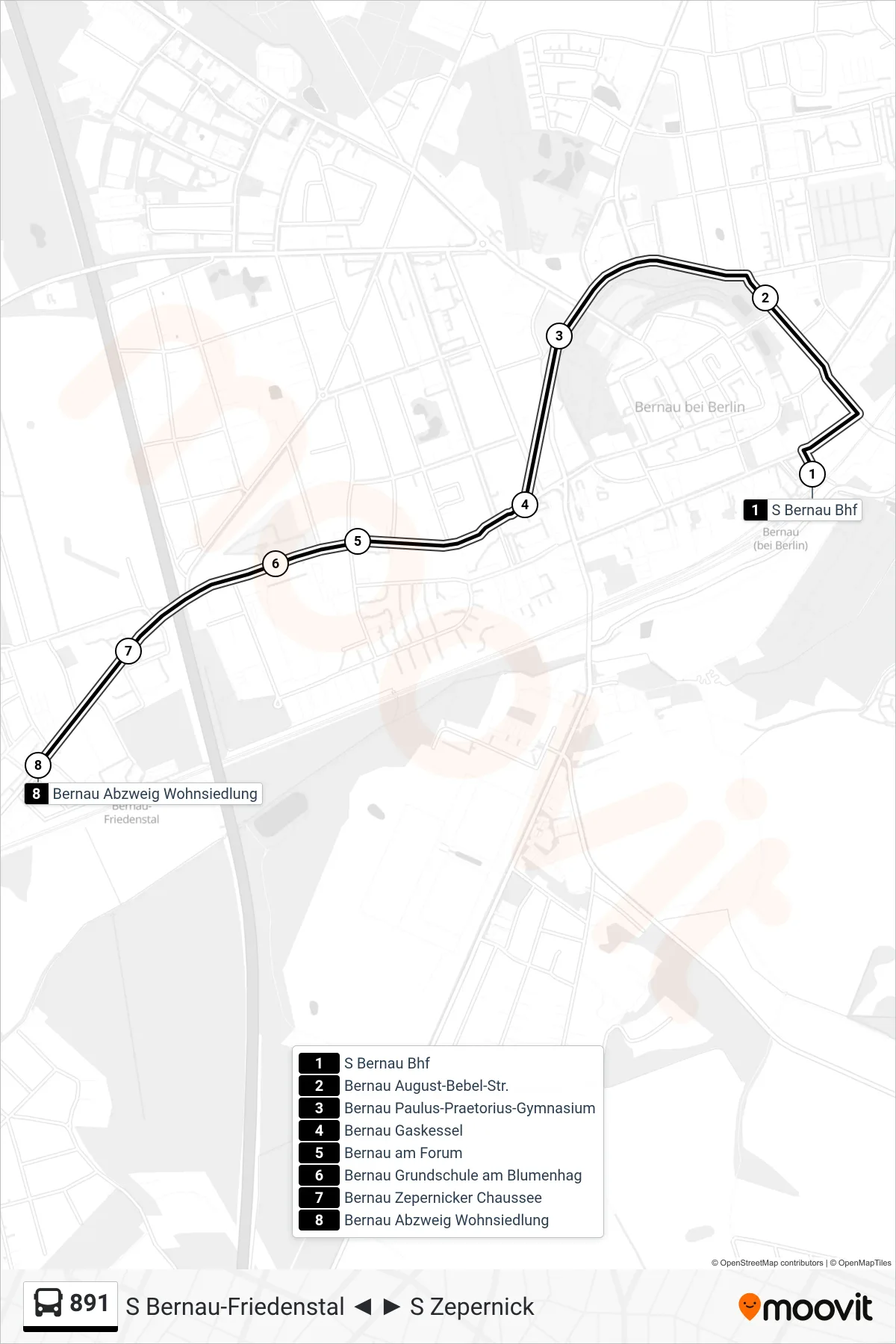 Linie 891 (Bus) Richtung Bernau Abzweig Wohnsiedlung: Route und Haltestellen auf der Karte