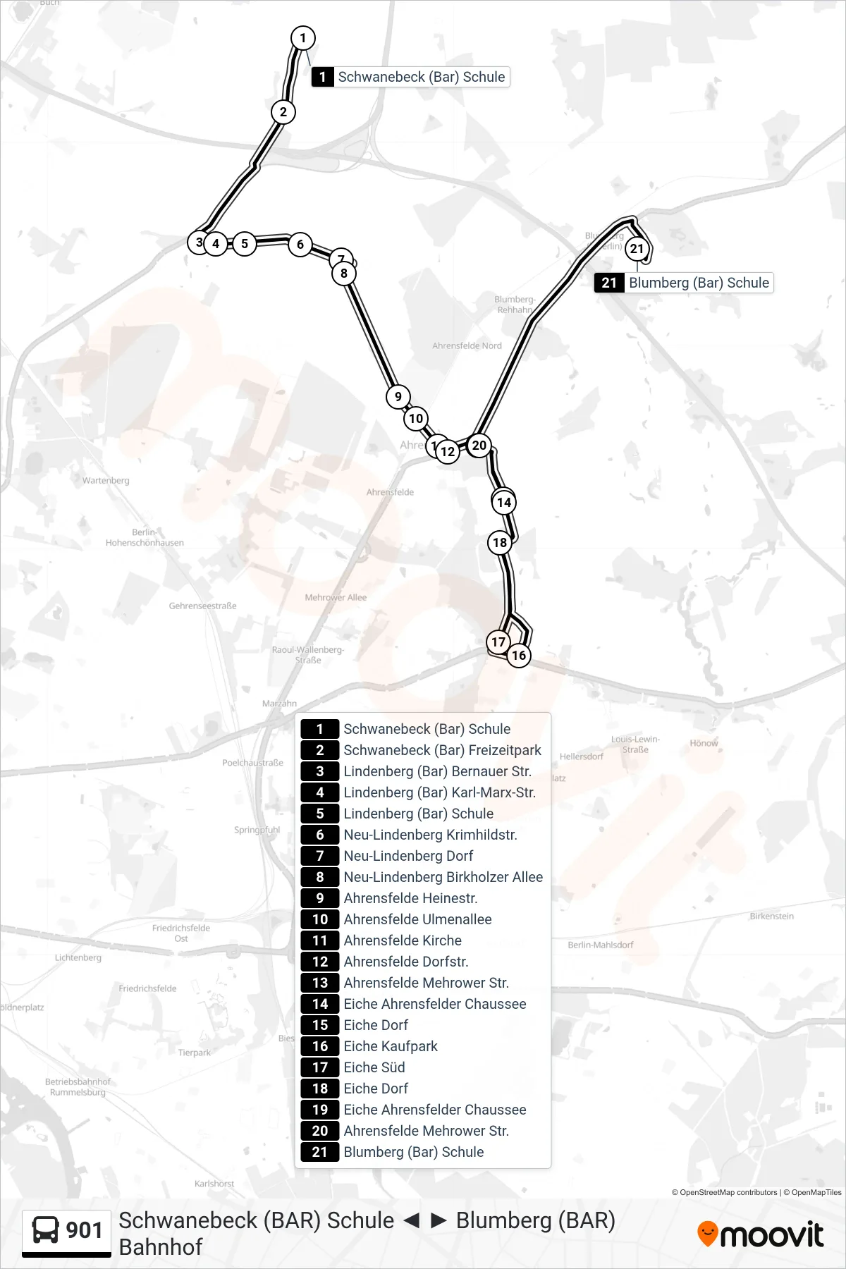 Linie 901 (Bus) Richtung Blumberg (Bar) Schule: Route und Haltestellen auf der Karte