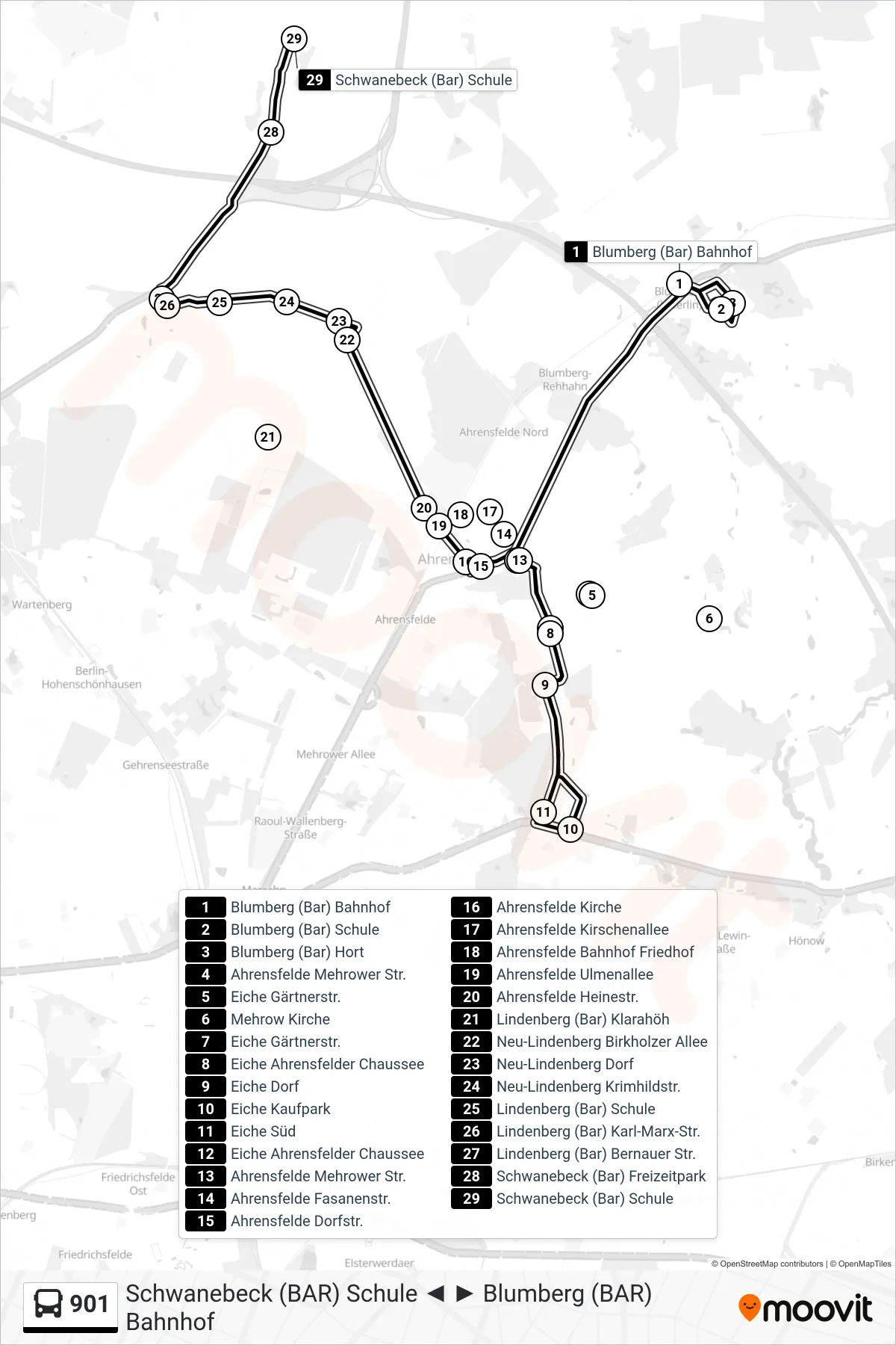 Linie 901 (Bus) Richtung Schwanebeck (Bar) Schule: Route und Haltestellen auf der Karte