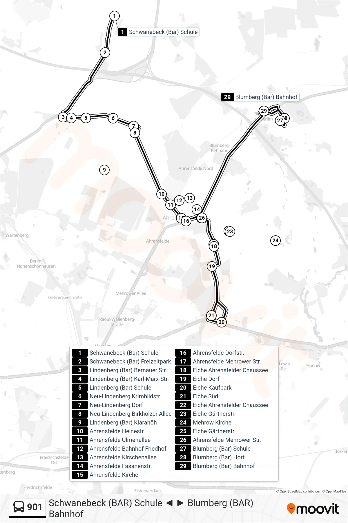Linie 901 (Bus) Richtung Blumberg (Bar) Bahnhof: Route und Haltestellen auf der Karte