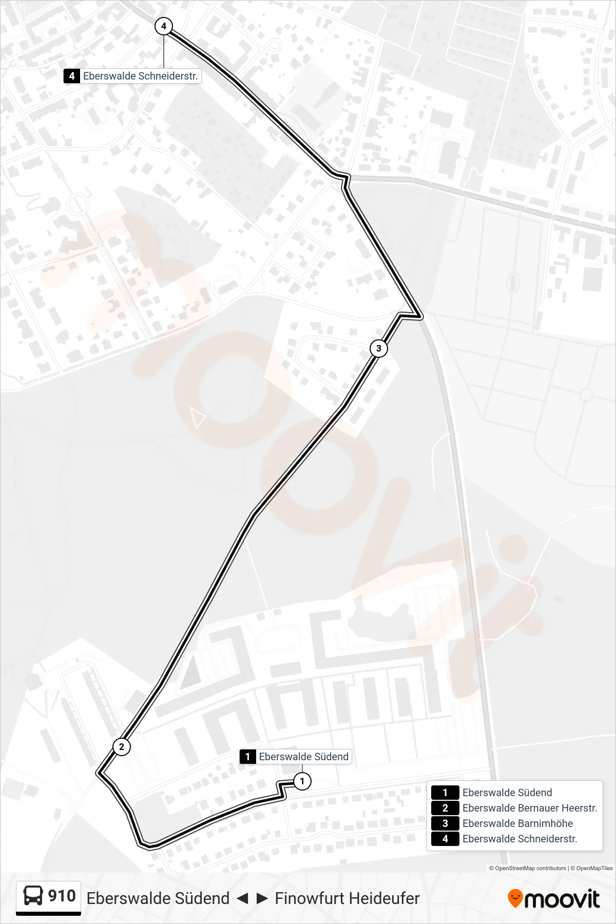 Linie 910 (Bus) Richtung Eberswalde Schneiderstr.: Route und Haltestellen auf der Karte