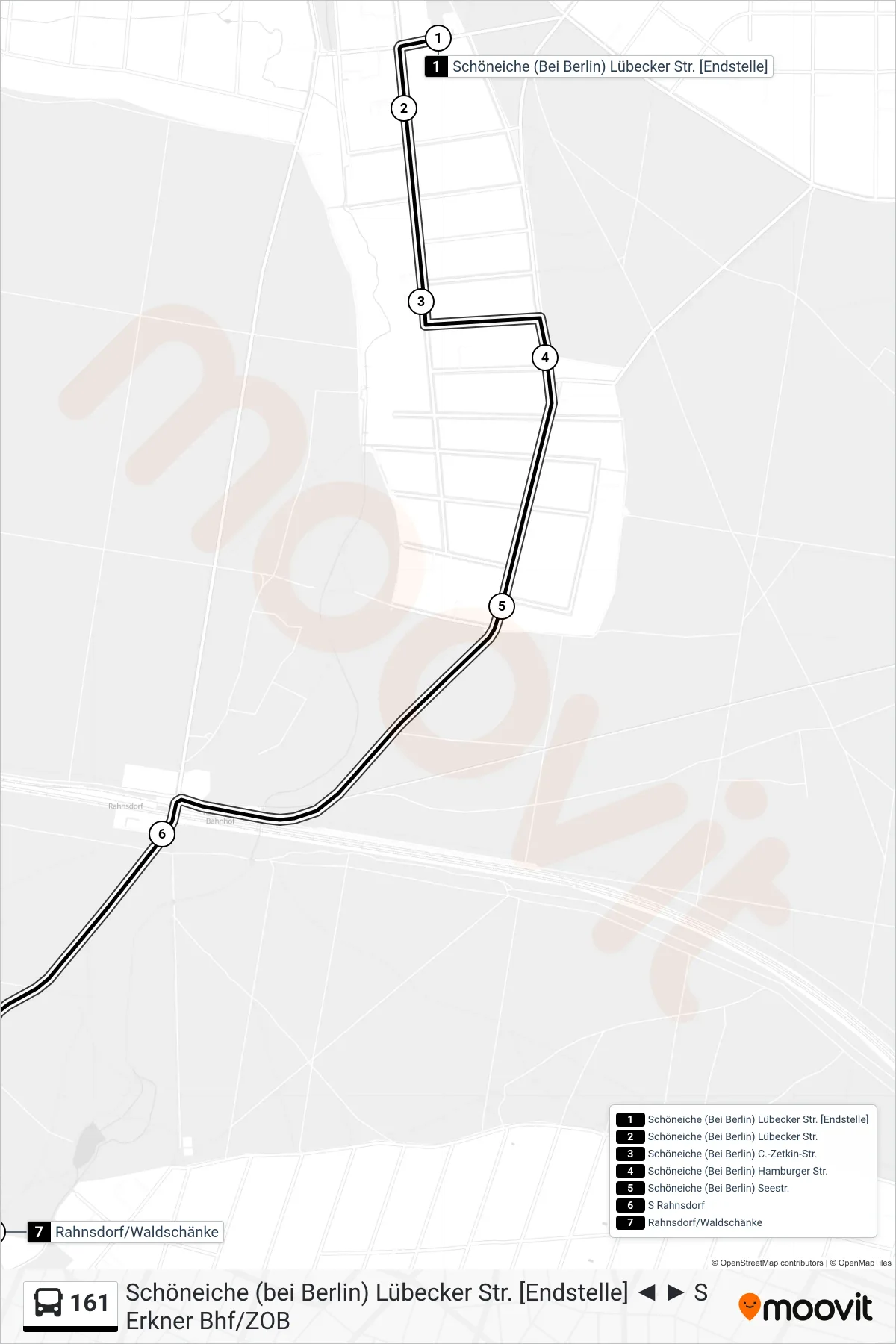 Linie 161 (Bus) Richtung Rahnsdorf/Waldschänke: Route und Haltestellen auf der Karte