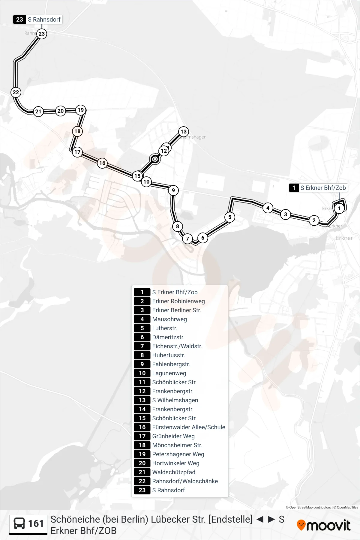 Linie 161 (Bus) Richtung S Rahnsdorf: Route und Haltestellen auf der Karte